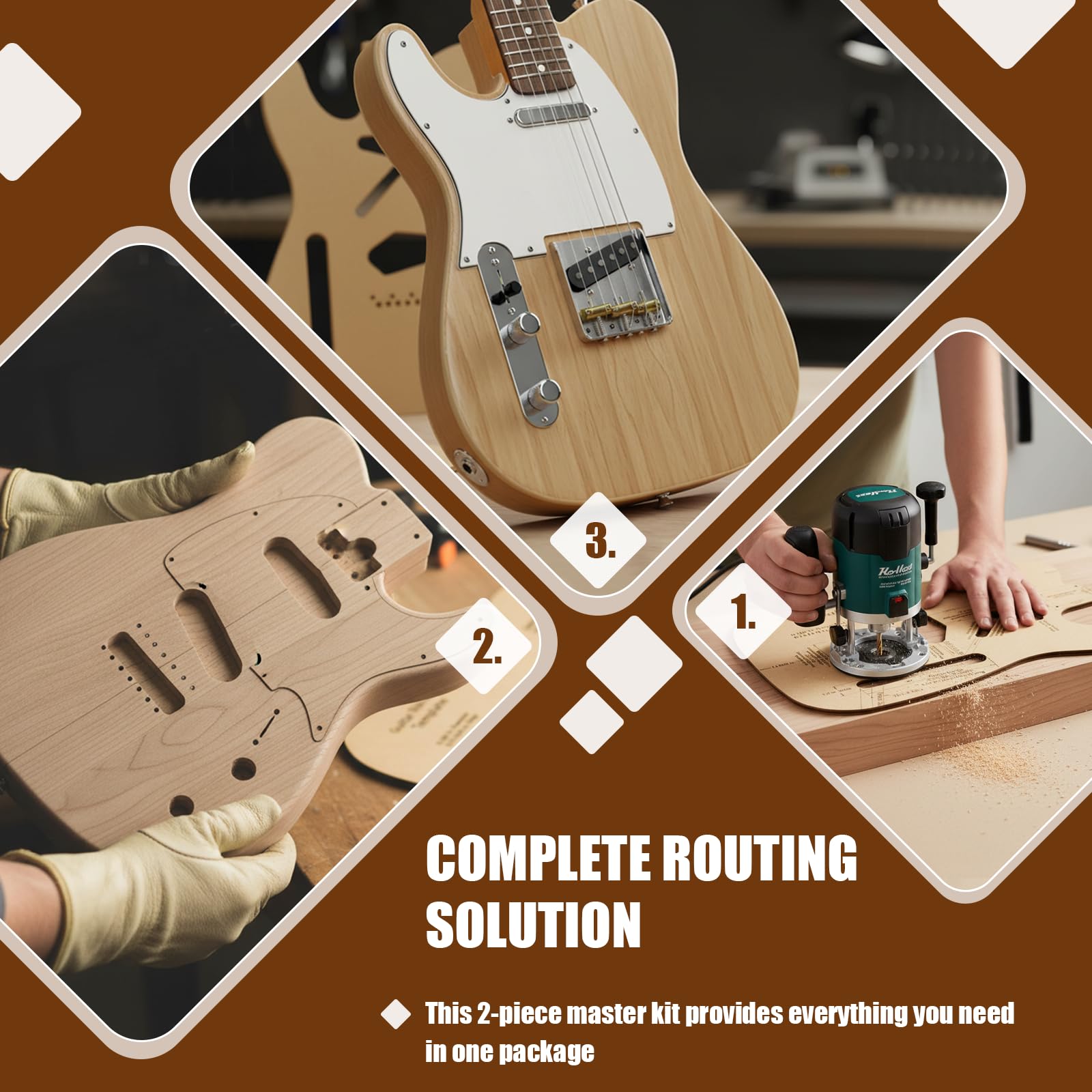 T-Style Guitar Body Routing Template Guide Kit, Precision Cut 1/4″ MDF Tools for DIY Electric Guitar Building