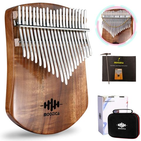 MOOZICA 21 Keys Solid Koa Kalimba Thumb Piano, Single Solid Wood Flat-board Professional Kalimba Marimba with Learning Instruction and High Performance Carrying Case (Acacia Koa, 21-Key) (K21KSEQ)