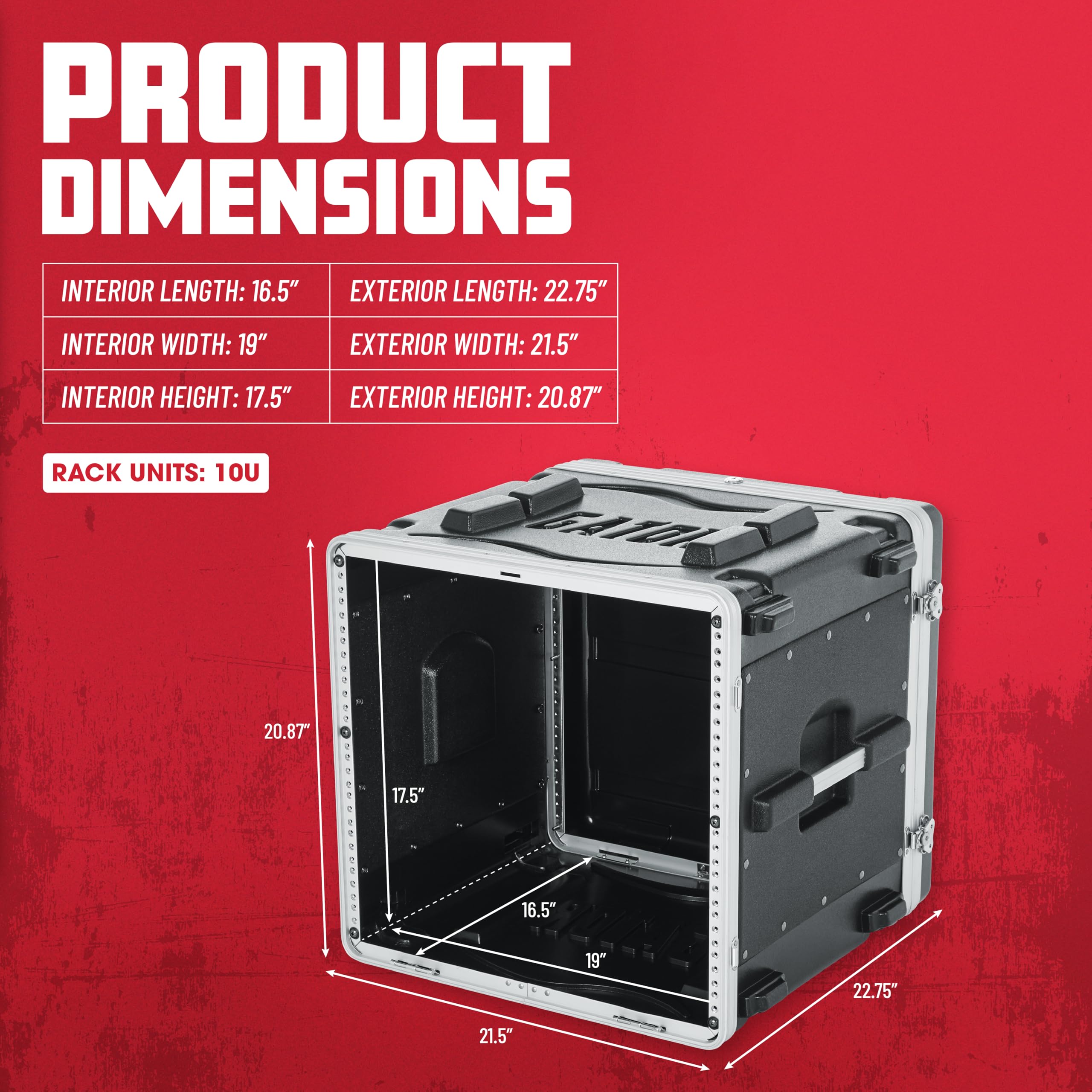 Gator Lightweight Molded 10U Rack Case with Heavy Duty Latches; Standard 19.25′ depth, 10U (GR-10L)