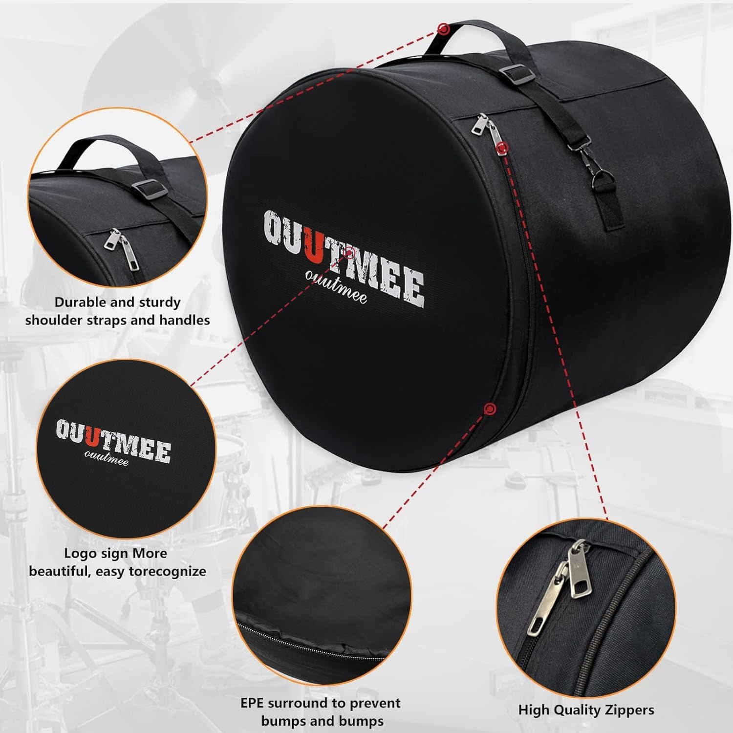 OUUTMEE 5-Piece 4mm Padded Drum Bag Set Carrying Cases Cover