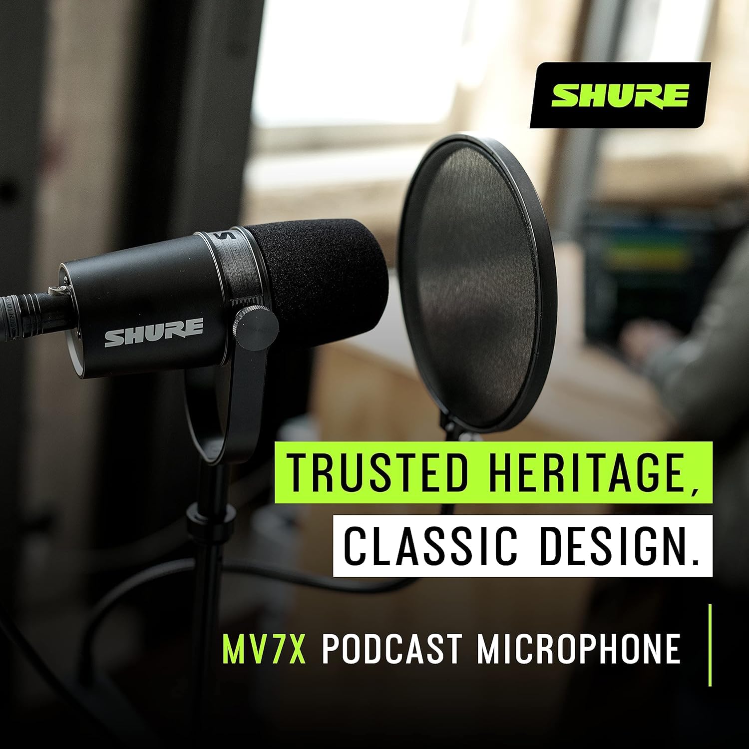 Shure MV7X XLR Podcast Microphone with XLR Cable – Dynamic Mic for Podcasting & Vocal Recording, Voice-Isolating Technology, All Metal Construction, Mic Stand Compatible, Optimized Frequency – Black