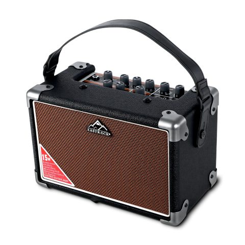 EASTROCK 15W Electric Guitar Amp, EGA-15W Portable Guitar Amplifier with Bluetooth, Built-in Looper & Drum Machine Speaker, AUX/OTG/Headphone, 8 Voices, FX Effects-Black