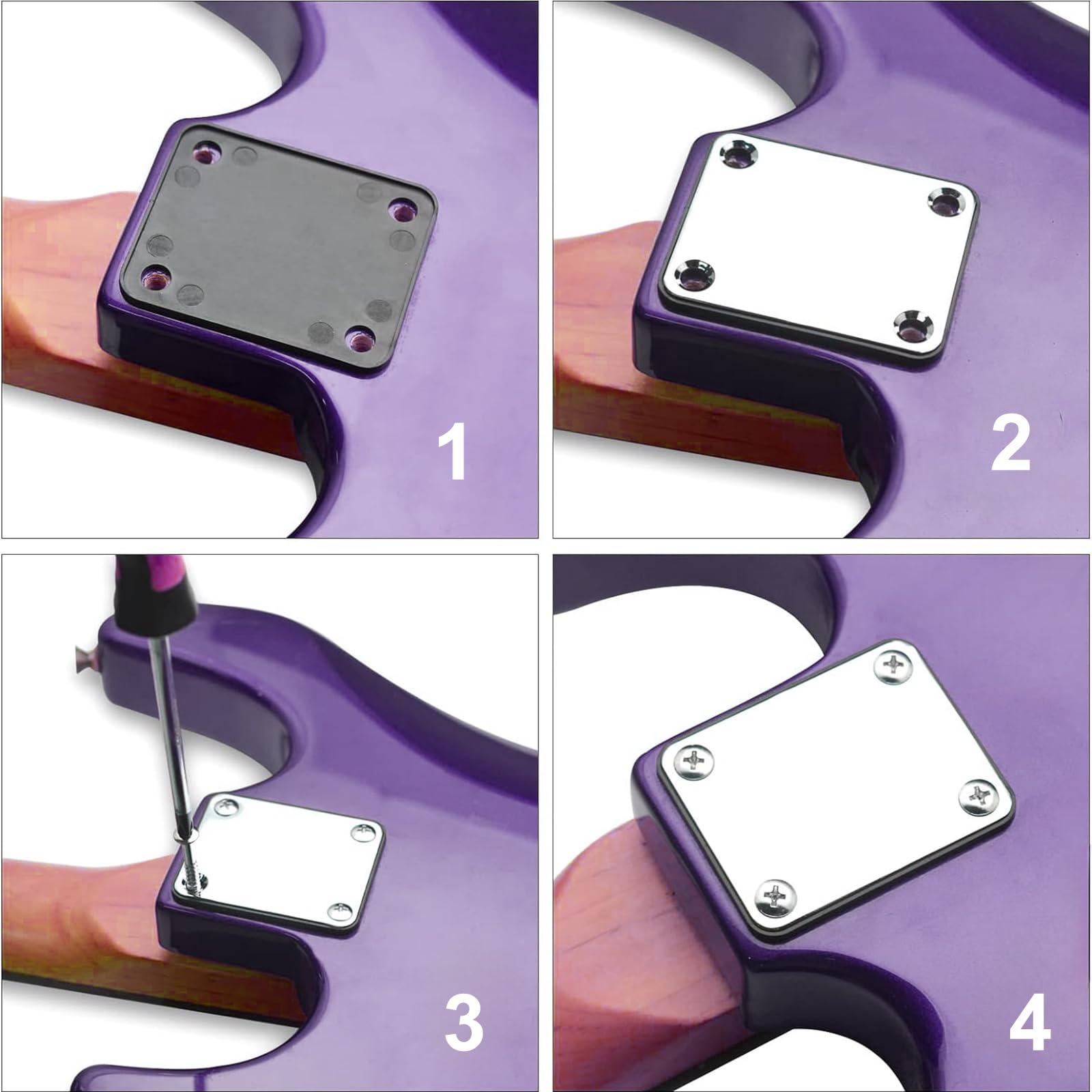 Swhmc Chrome Neck Plate for Electric Guitar, Silver