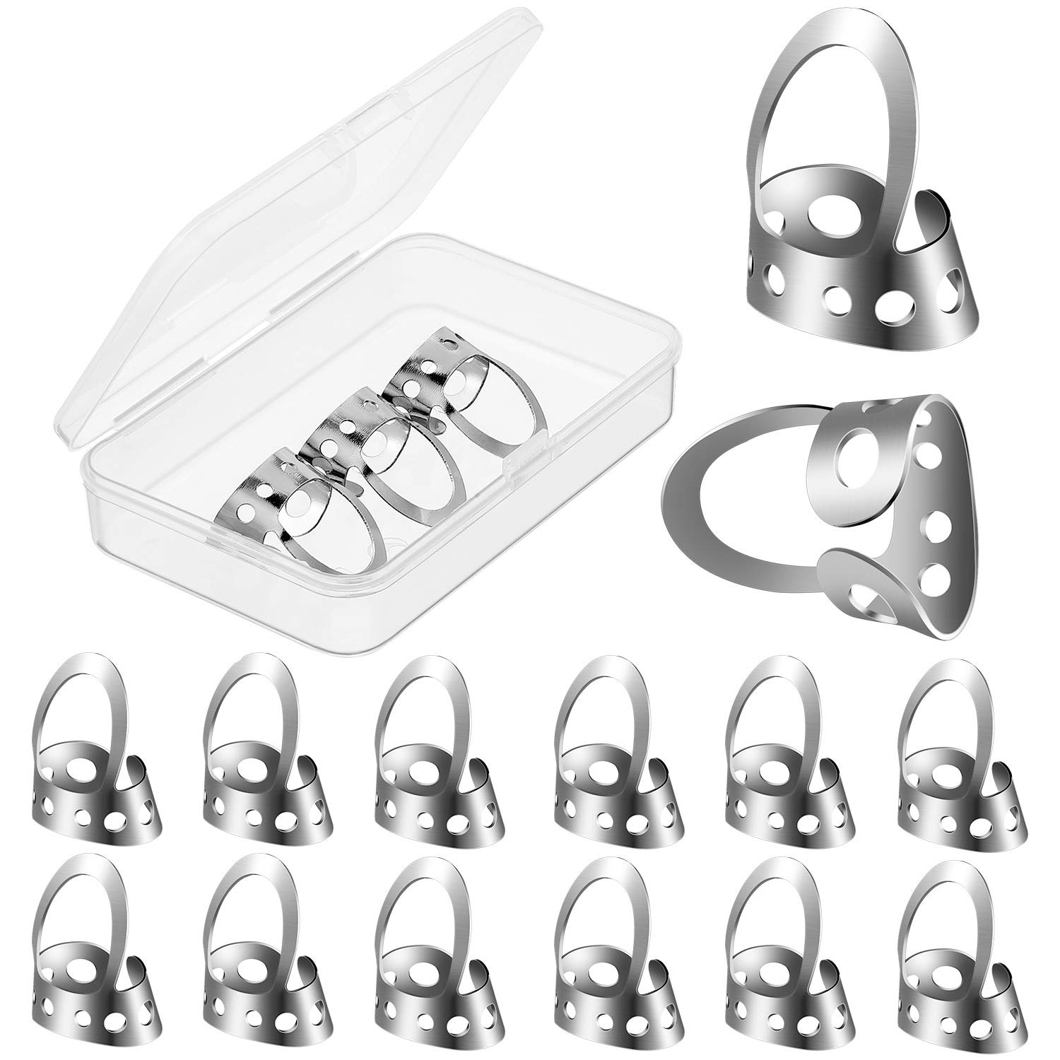 Shappy 12 Pcs Stainless Steel Metal Finger Picks, Open Design Including Finger Thumb Picks, Adjustable for Guitar, Bass, Banjo, Large and Medium Sizes, Silver