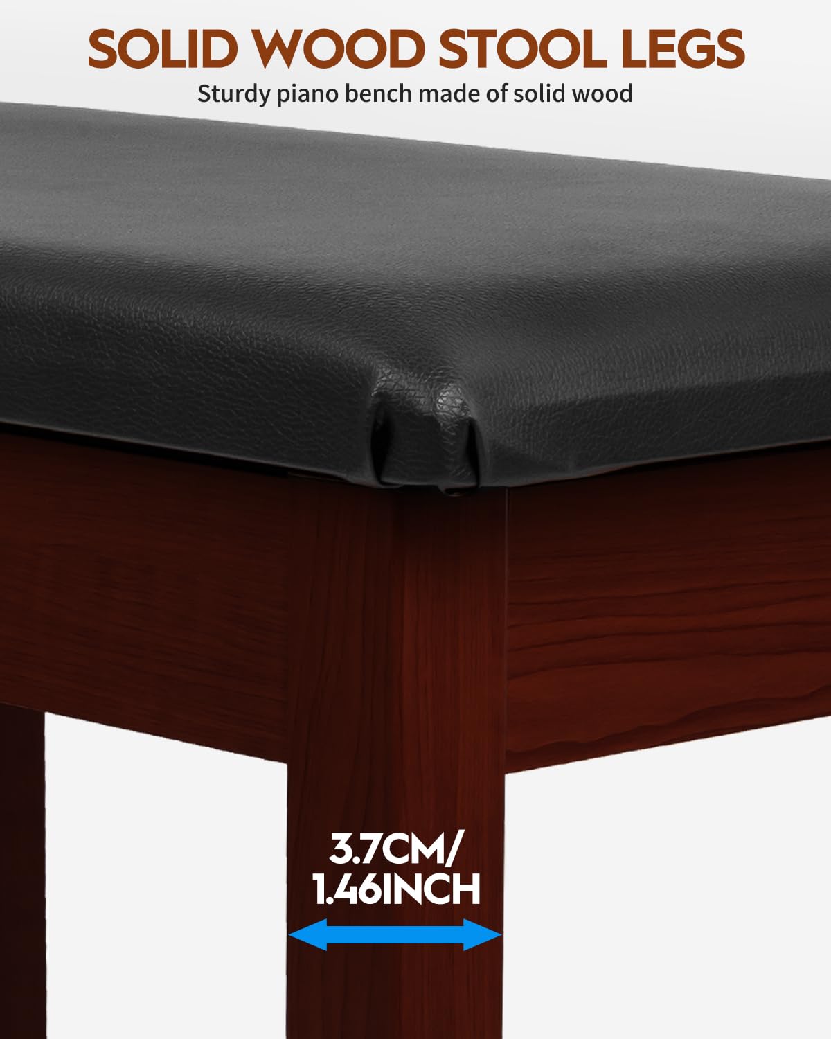 STRICH Piano Bench with Storage, Solid Wood Keyboard Bench Piano Bookcase Stool Chair Seat with Padded Cushion, Deep Brown