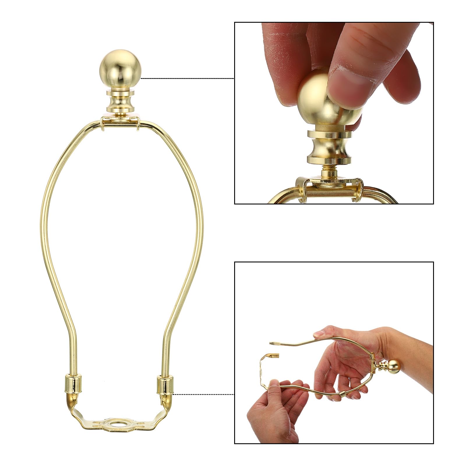 PATIKIL 7.5 Inch Lamp Harp Kit with Finial, 1 Set Detachable Shade Bracket Holder, DIY Lighting Accessories for Table Floor Lamps, Gold Tone