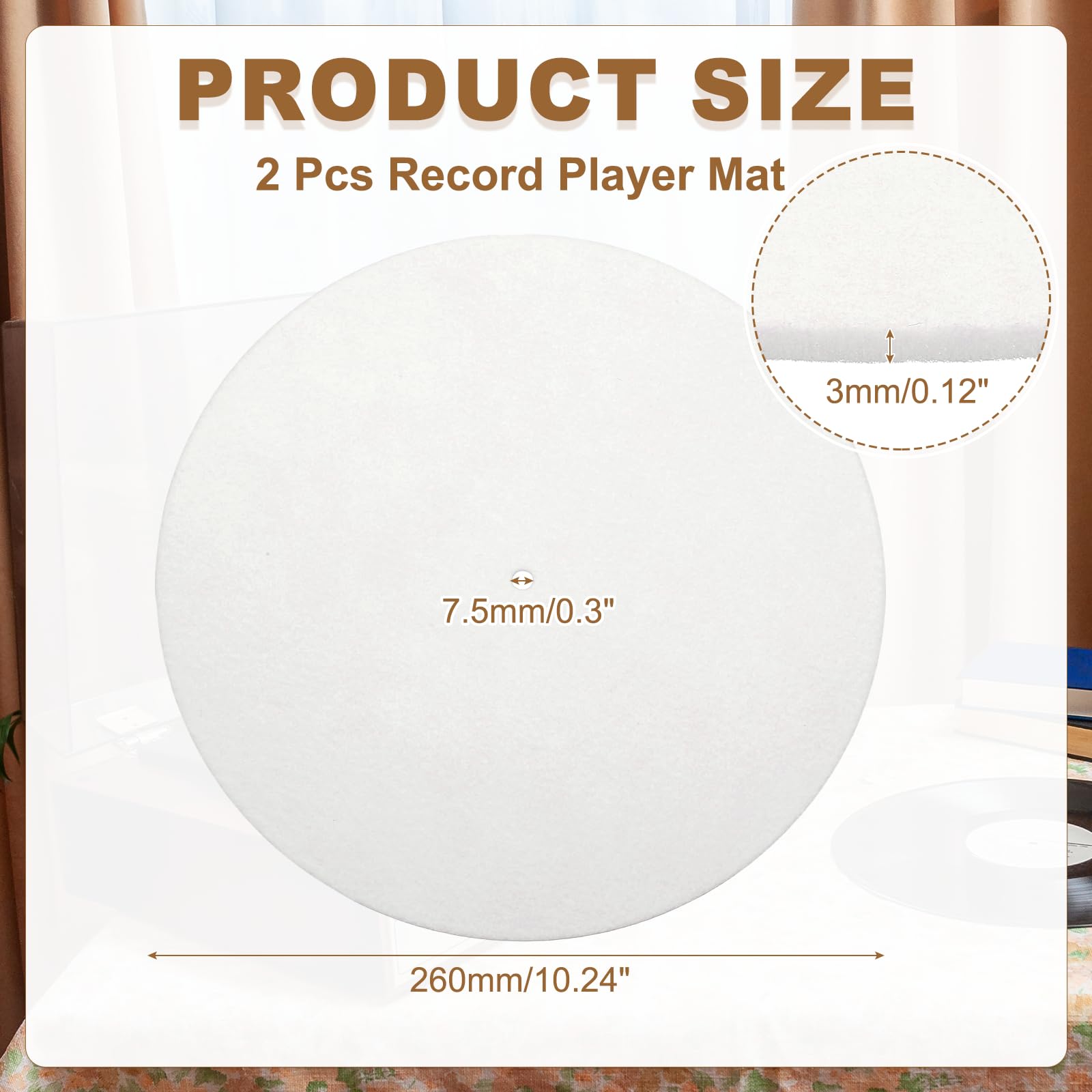 MECCANIXITY 2 Pcs Record Player Mat, 10 Inch Turntable Mat 3mm Felt Turntable Pad for Vinyl Record Player, White