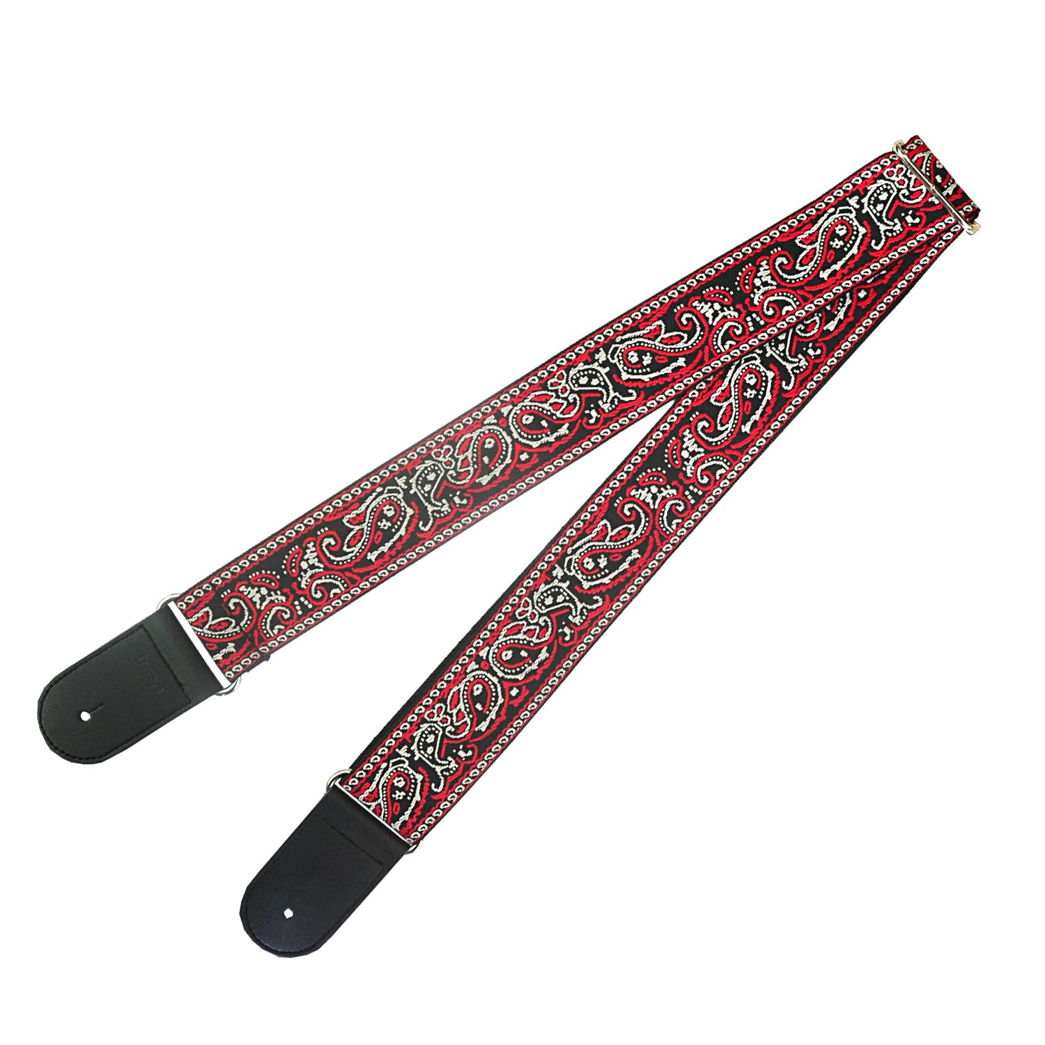 Farcaya Guitar Strap Jacquard Weave Embroider Adjustable Shoulder Strap with 2Strap Lock Button 3Picks Headstock Strap Tie (RED and Grey)