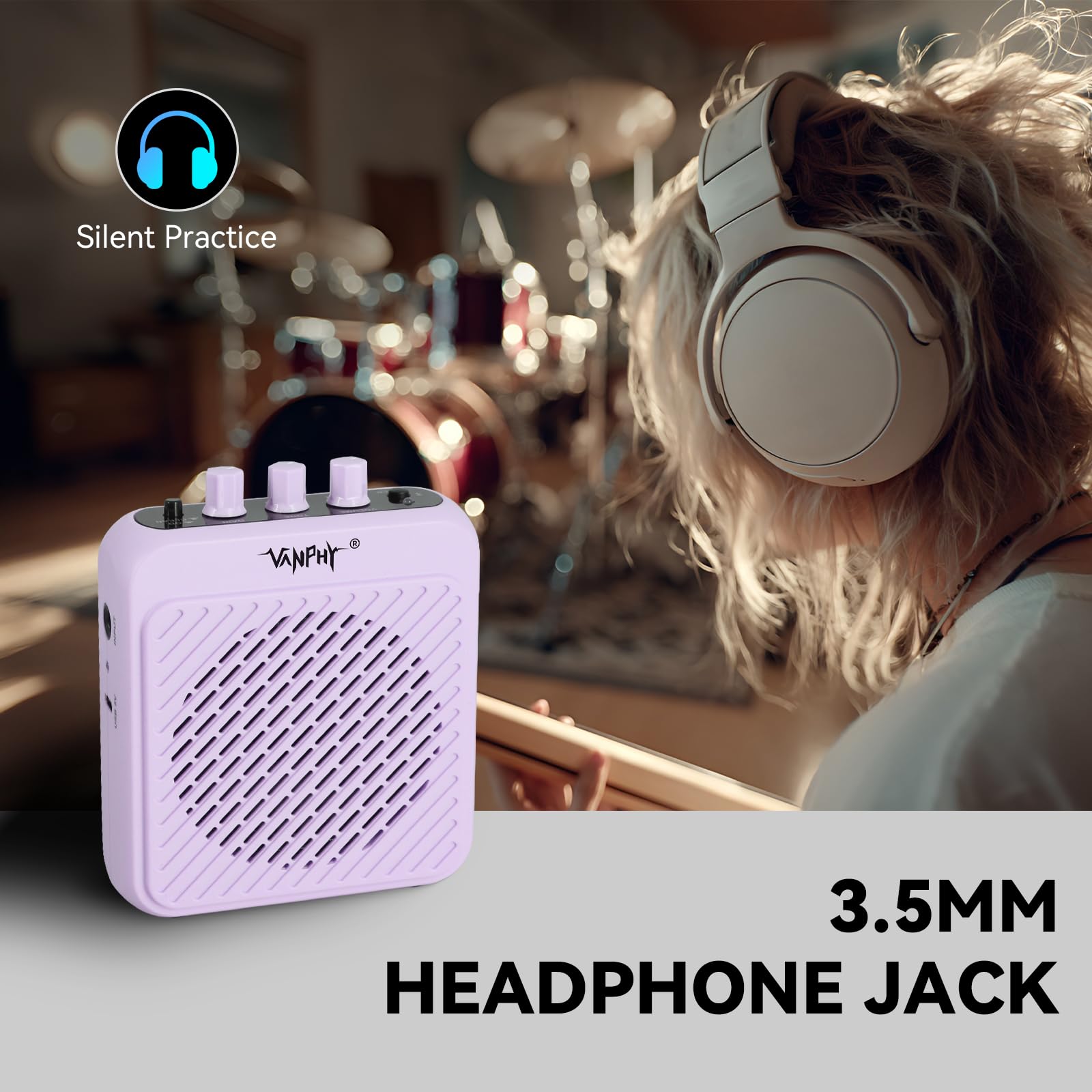 VANPHY Mini Electric Guitar Amplifier 3W Rechargeable Bluetooth Guitar Amp with Clean Overdrive Channel 5H Working Portable Small Amp for Indoor Practice and Traveling AG-03N Purple