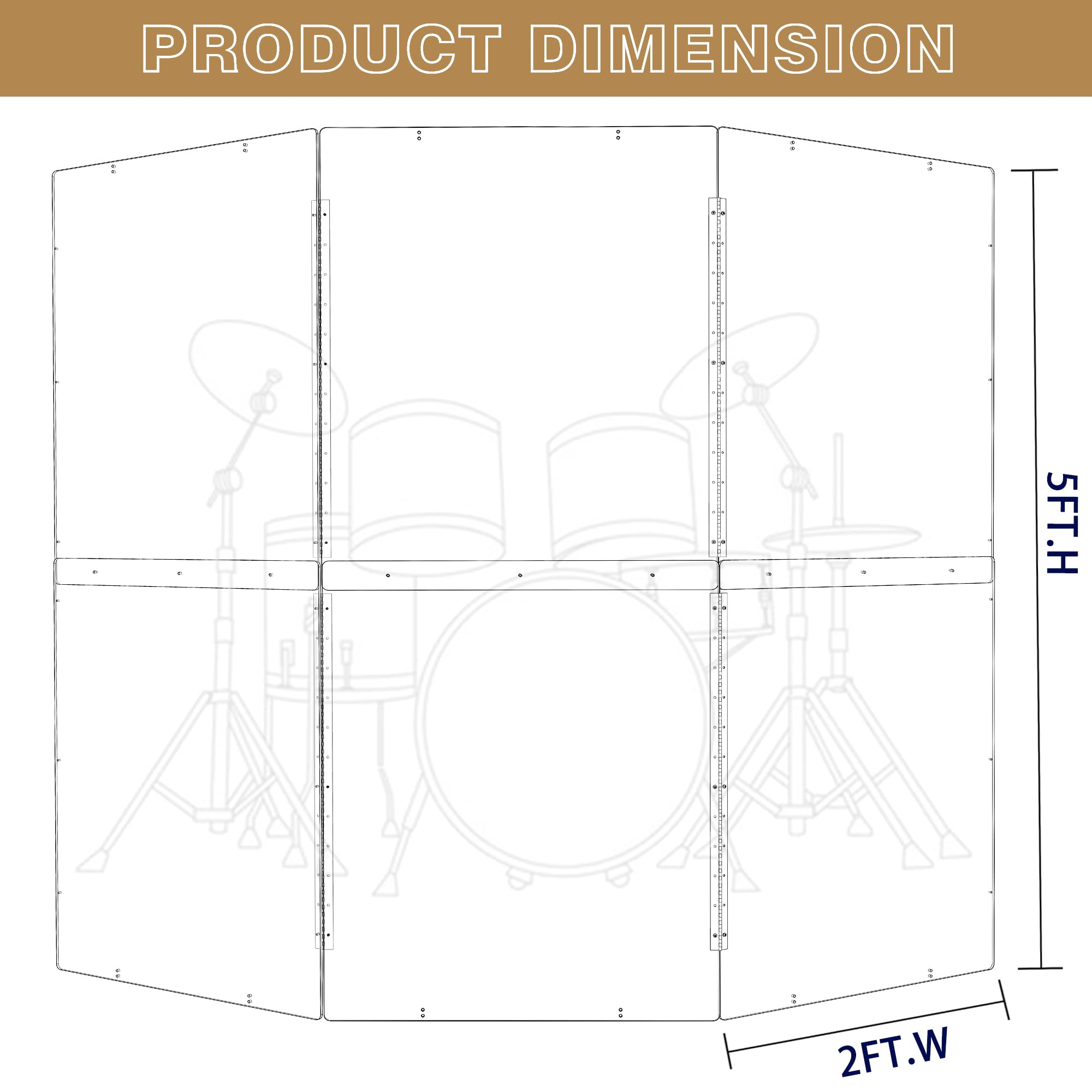 Portable Drum Shield | 3 Panels 2ft x 5ft | Factory-Installed Full-Length Stainless Steel Hinges | Acrylic Drum Sound Barrier | Cage for Church (3 Panels)