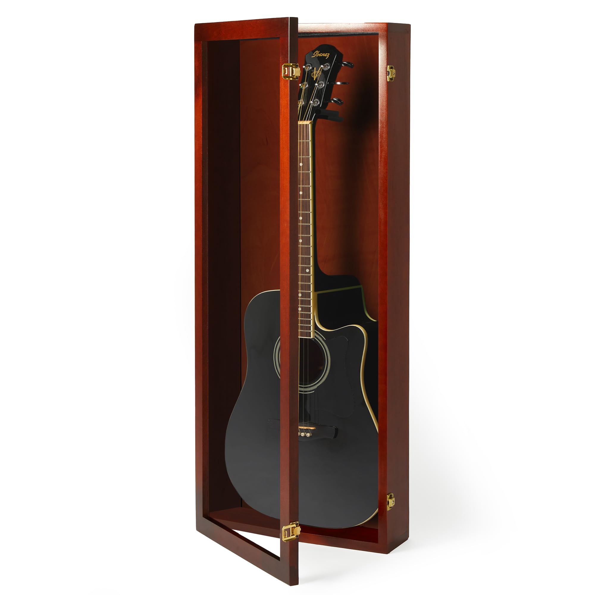 PENNZONI Acoustic Guitar Display Case – Acrylic Acoustic Guitar Case – Guitar Display Case Wall Mount Made from Hardwood Frame & Clear Acrylic – Cherry w/No Felt