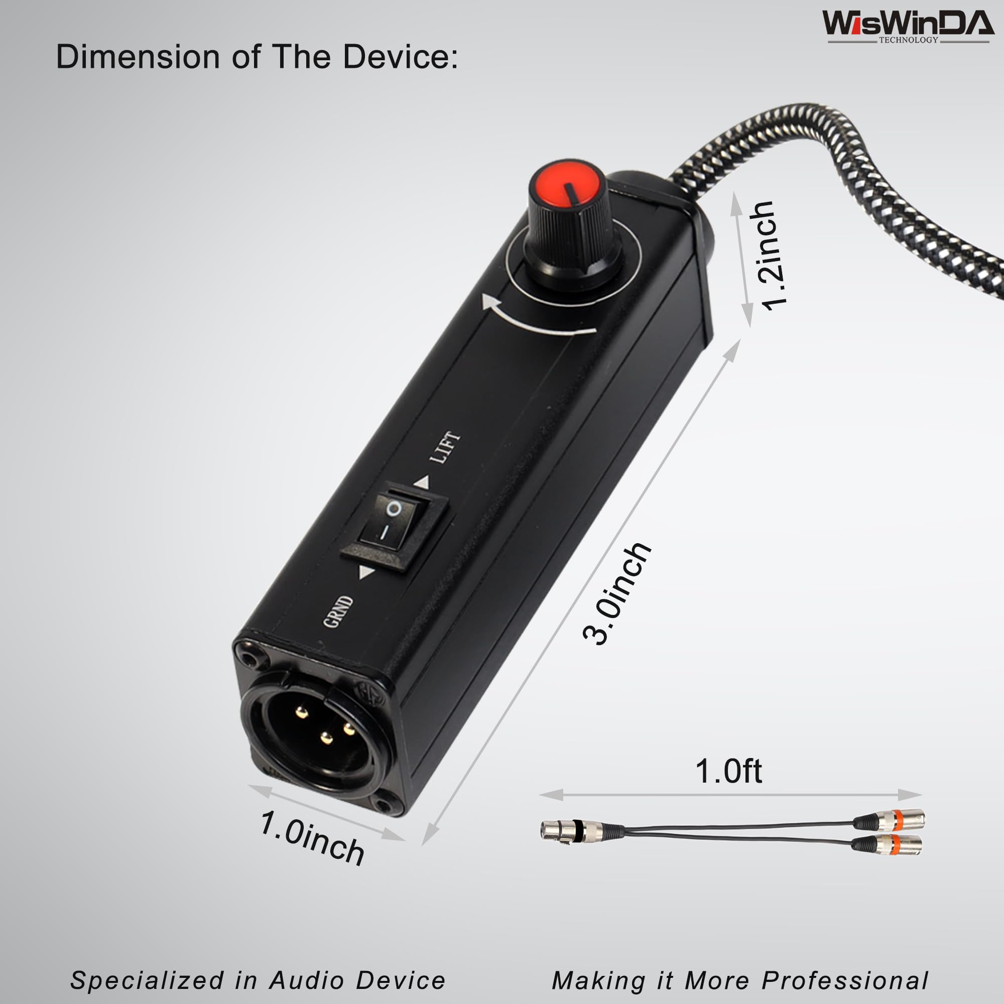 WisWinDa Upgrade Pro101A HiFi Stereo AUX to XLR Isolation Box with Volume Controller Ground Lift Switch Build-in 3.5mm Aux Cord 3.3ft Gold Coating Plug with Extra XLR Y Cord