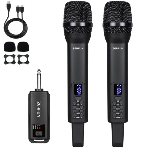 ZERFUN Dual Rechargeable Wireless Microphones, Black