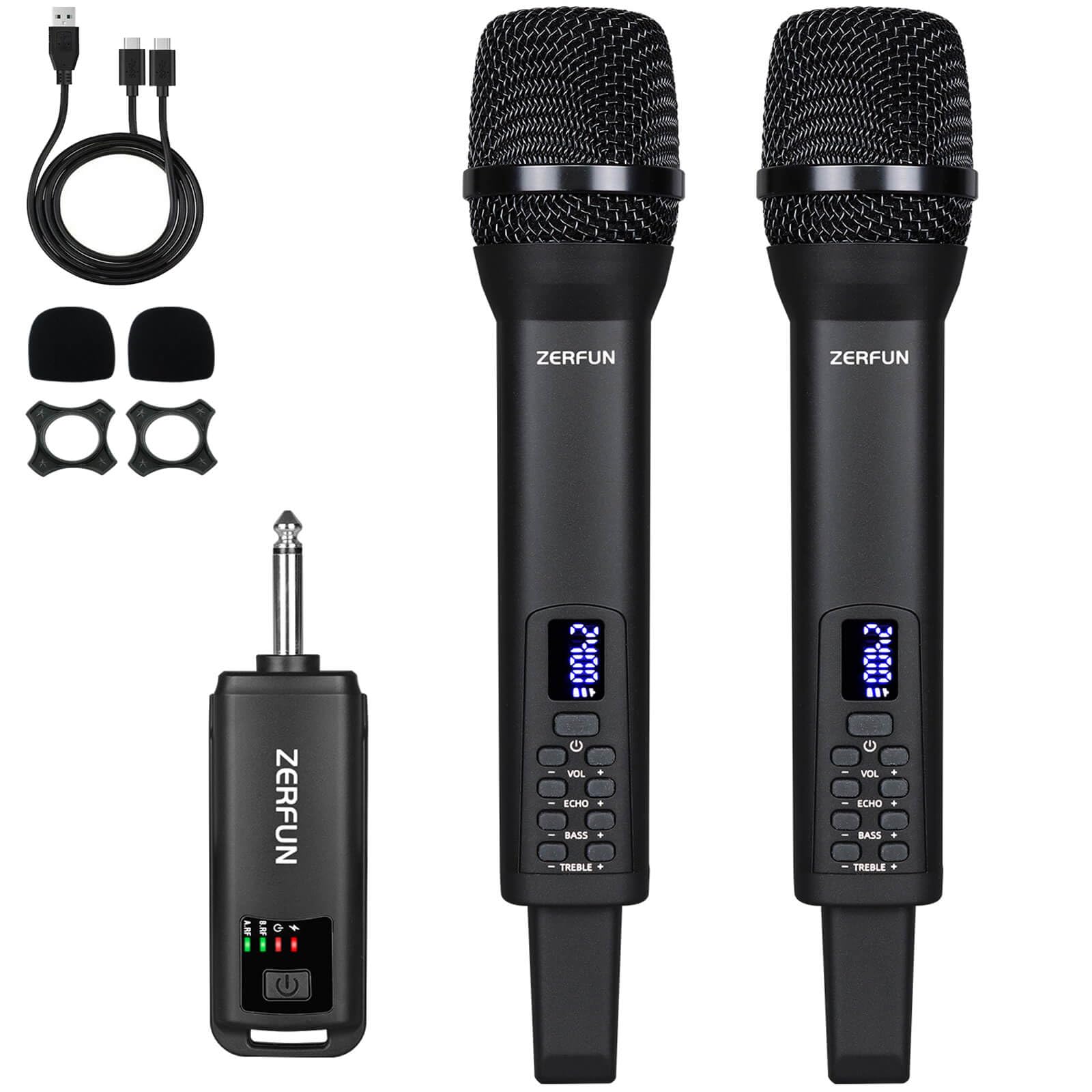 ZERFUN Dual Rechargeable Wireless Microphones, Black