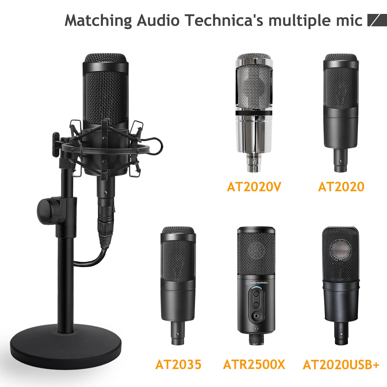 Desk AT2020 Stand, Adjustable Metal Table Mic Stand with Shock Mount for Audio Technica AT2020 AT2020USB+ AT2035 ATR2500x Condenser Studio Microphone by Frgyee