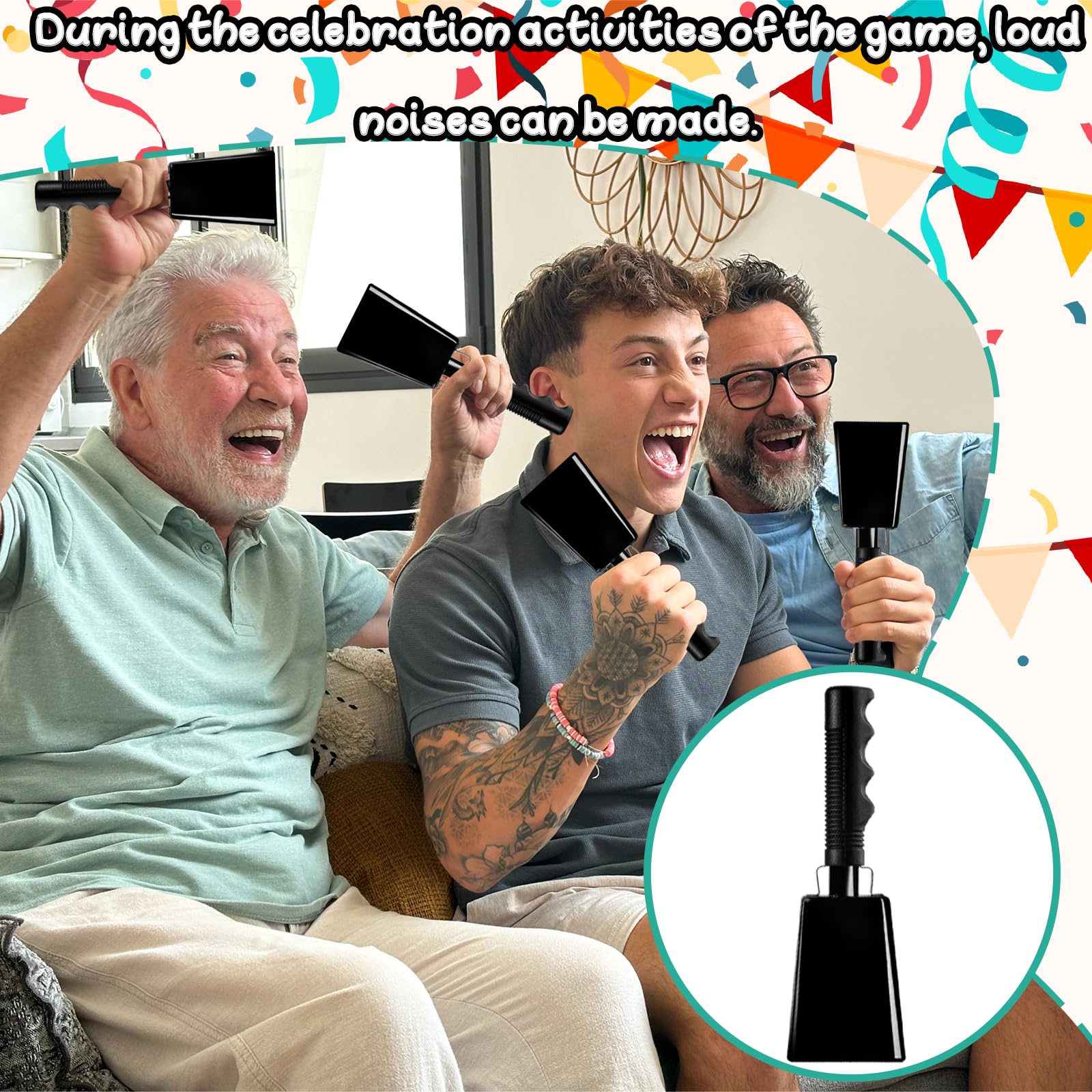 9 Inch Black Cow Bell Noise Makers with Handle Black Steel Cowbell for Sporting Events Cheering Graduation Decor Football Games Party (Black)