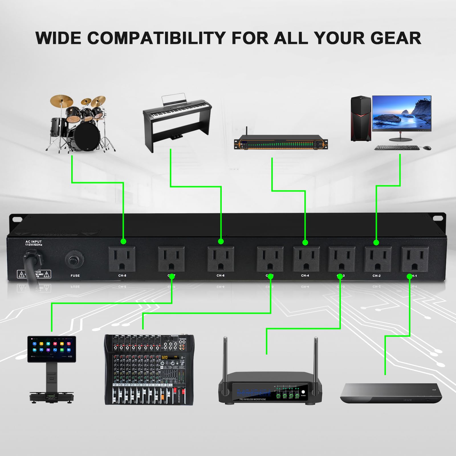 TONALUXE Power Conditioner for Audio Equipment, 10 Outlets 30A Rack Mount Audio Digital Pro Power Supply Controller Regulator for Home Theater Sound System Stage Studio (MU-210FX)