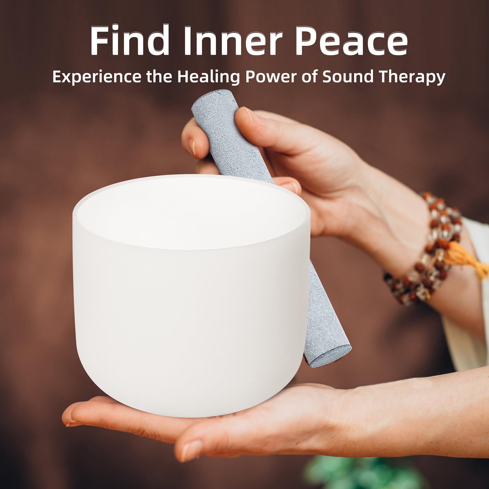 CALM CLANG 8 Inch F Note 432hz Heart Chakra Crystal Singing Bowl Healing Pure White with Carrying Case and Rubber Mallet Suede Strikers Oring