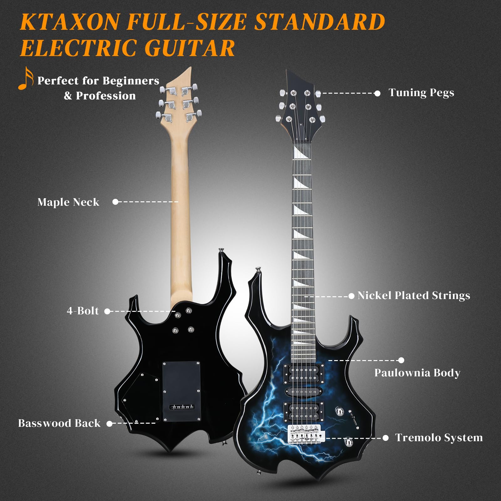 Ktaxon Burning Fire Design Full Size Electric Guitar Kit, Lightning Black