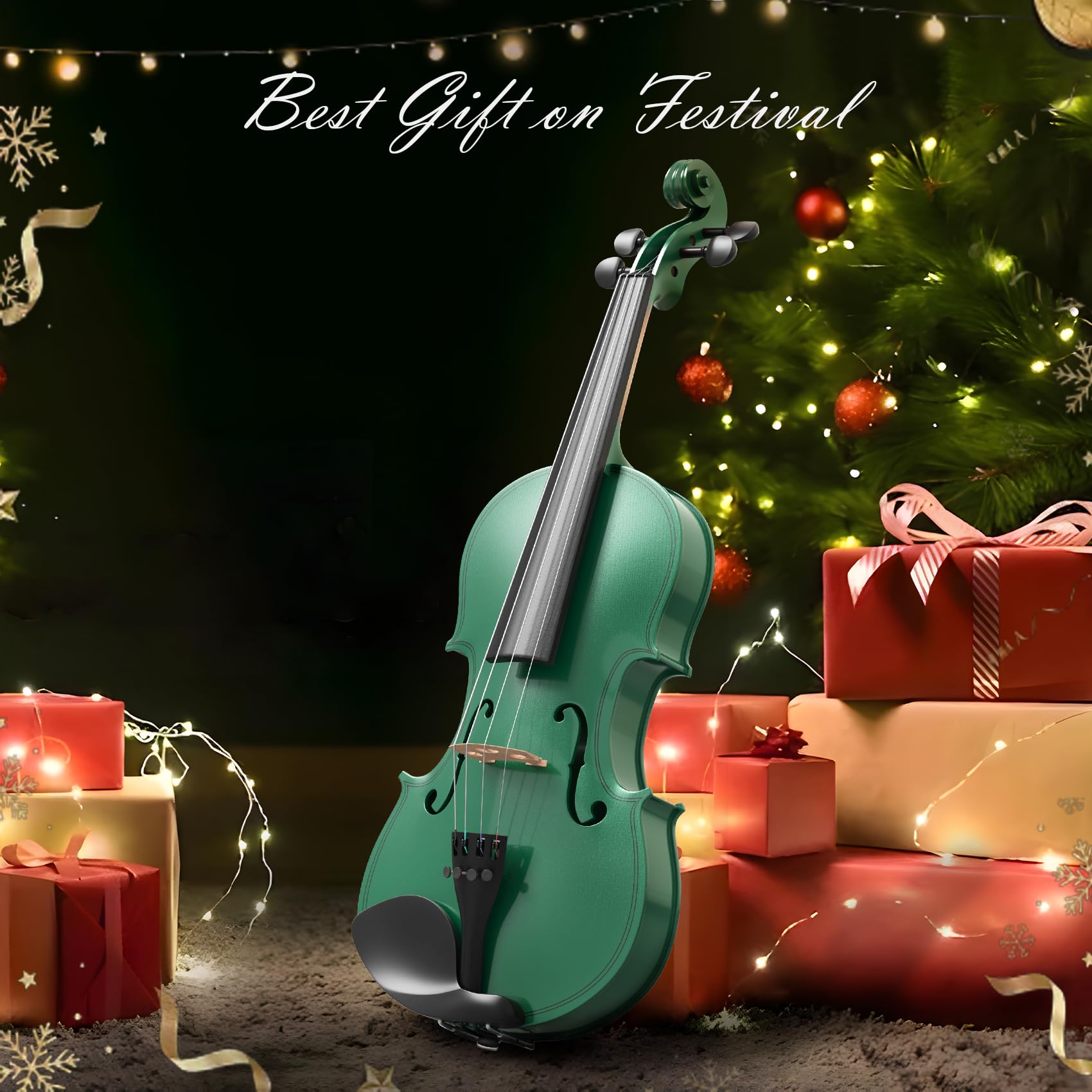 4/4 Full Size Beginner Violin, Acoustic Fiddle Set for Adults, Teens, and Students (Age 12+), with Case, Bow, Bridge, and Rosin (Green)