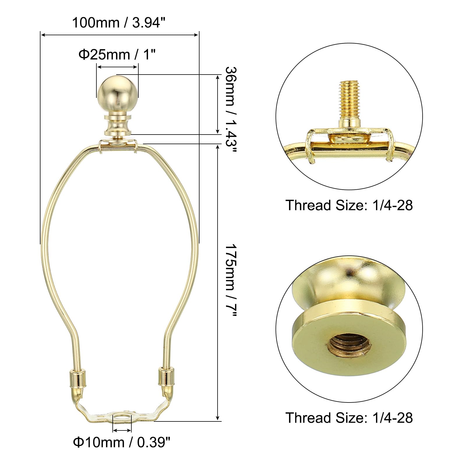 PATIKIL 7 Inch Lamp Harp Kit with Finial, 1 Set Gold Bracket Holder