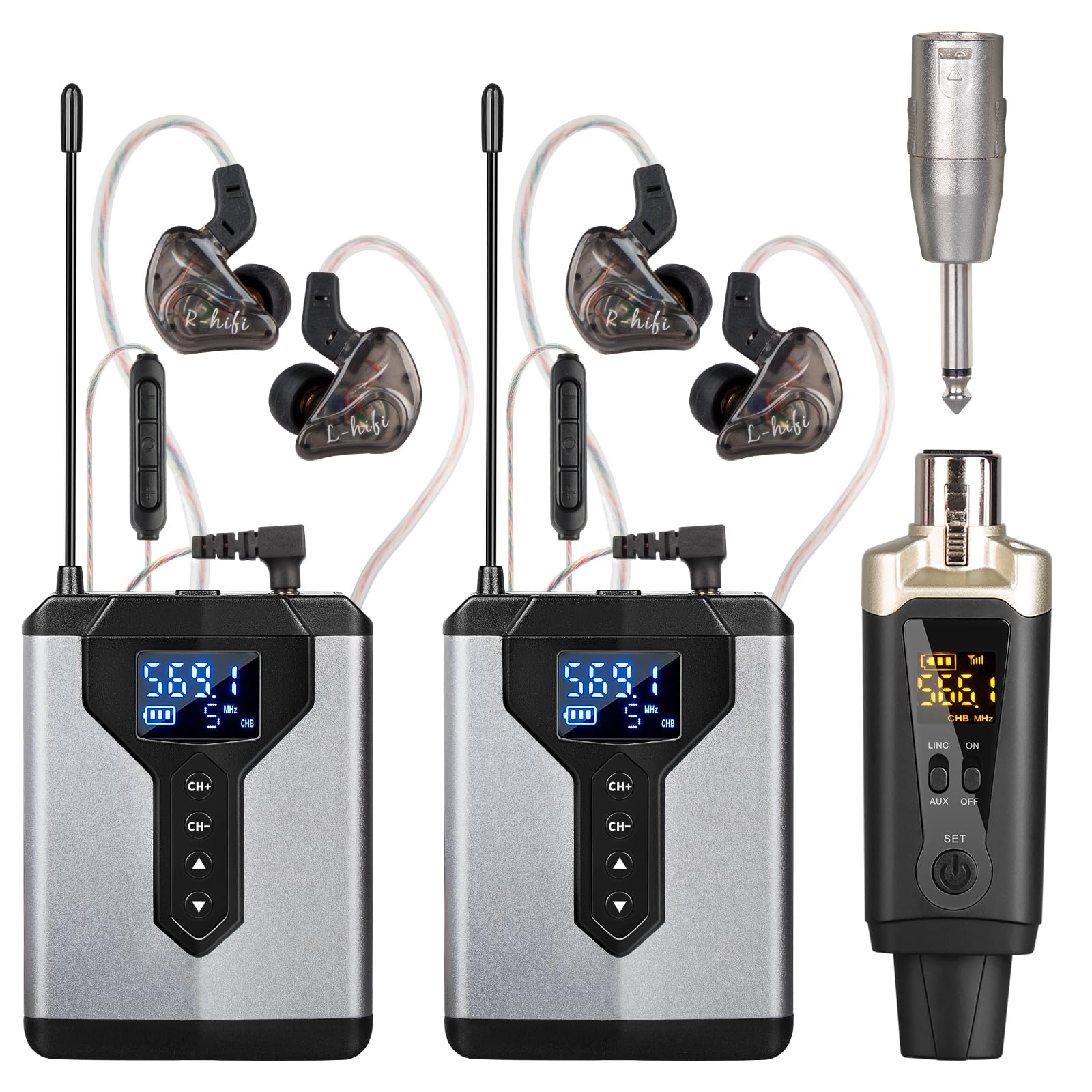 Depusheng T9-2 Wireless in Ear Monitor System with Transmitter Clip on Receiver Automatic Pairing in-Ear Monitoring for Studio,Guitar,DJ,Live Performance (2 Receivers + 1 Transmitter)