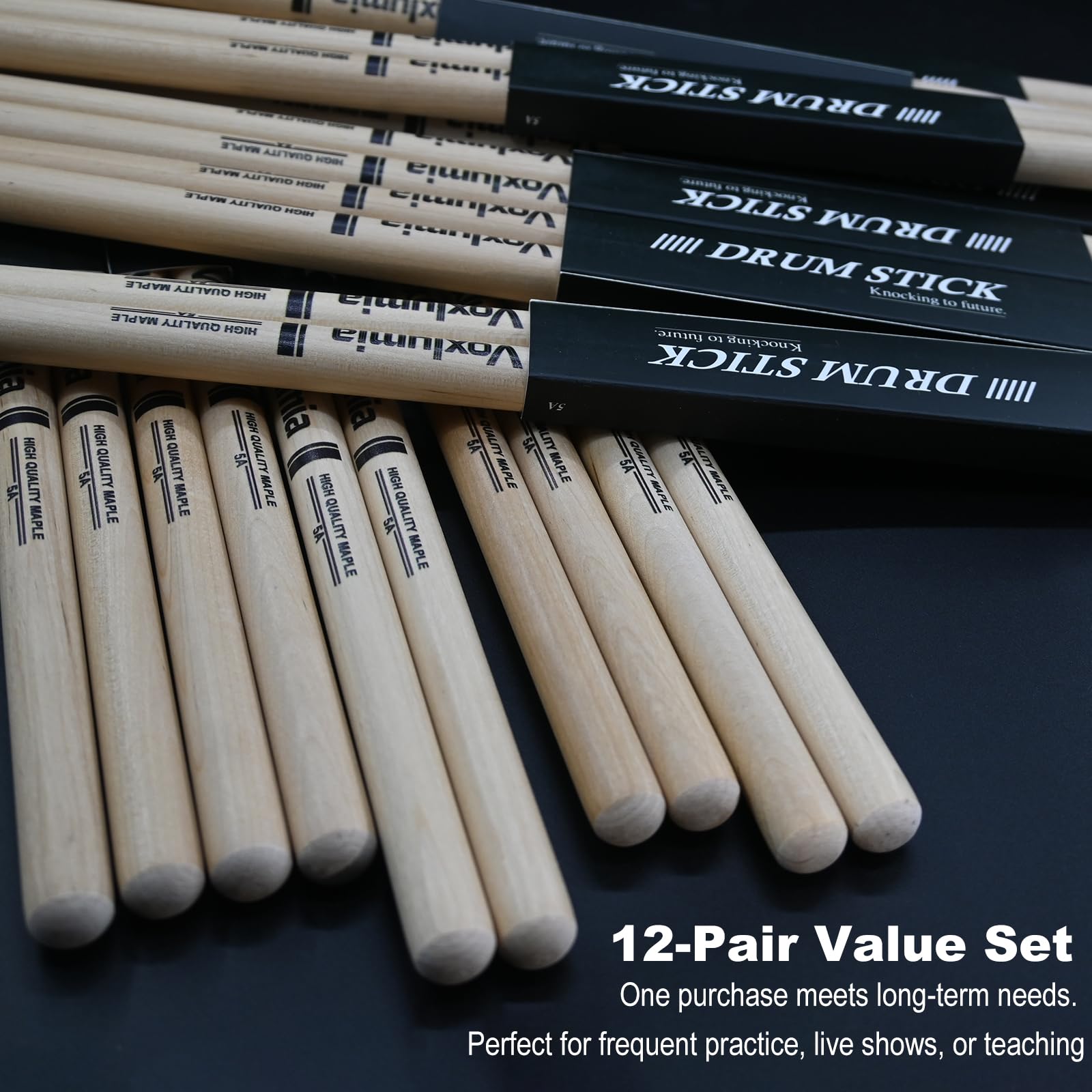 Voxlumia 12 Pair Set 5A Maple Wood Drumsticks Professional for Drummers