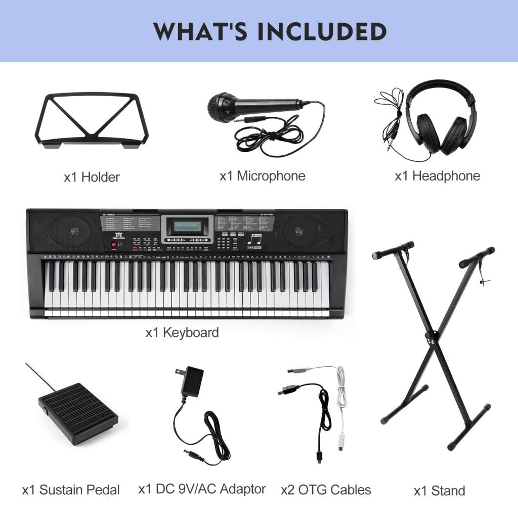 MUSTAR Piano Keyboard, 61 Key Keyboard Piano with Lighted Up Keys, Electric Piano Portable Piano Keyboard for Beginners with Stand, Sustain Pedal, Headphones, Microphone