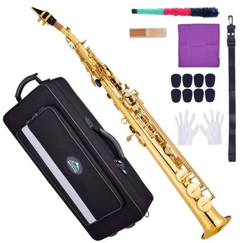 EASTROCK Bb Straight Soprano Saxophone Golden for Beginners Students