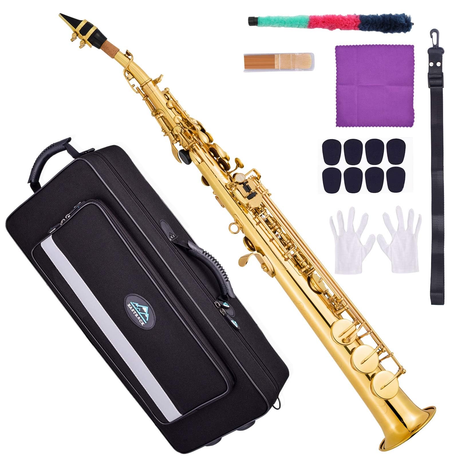 EASTROCK Bb Straight Soprano Saxophone Golden for Beginners Students