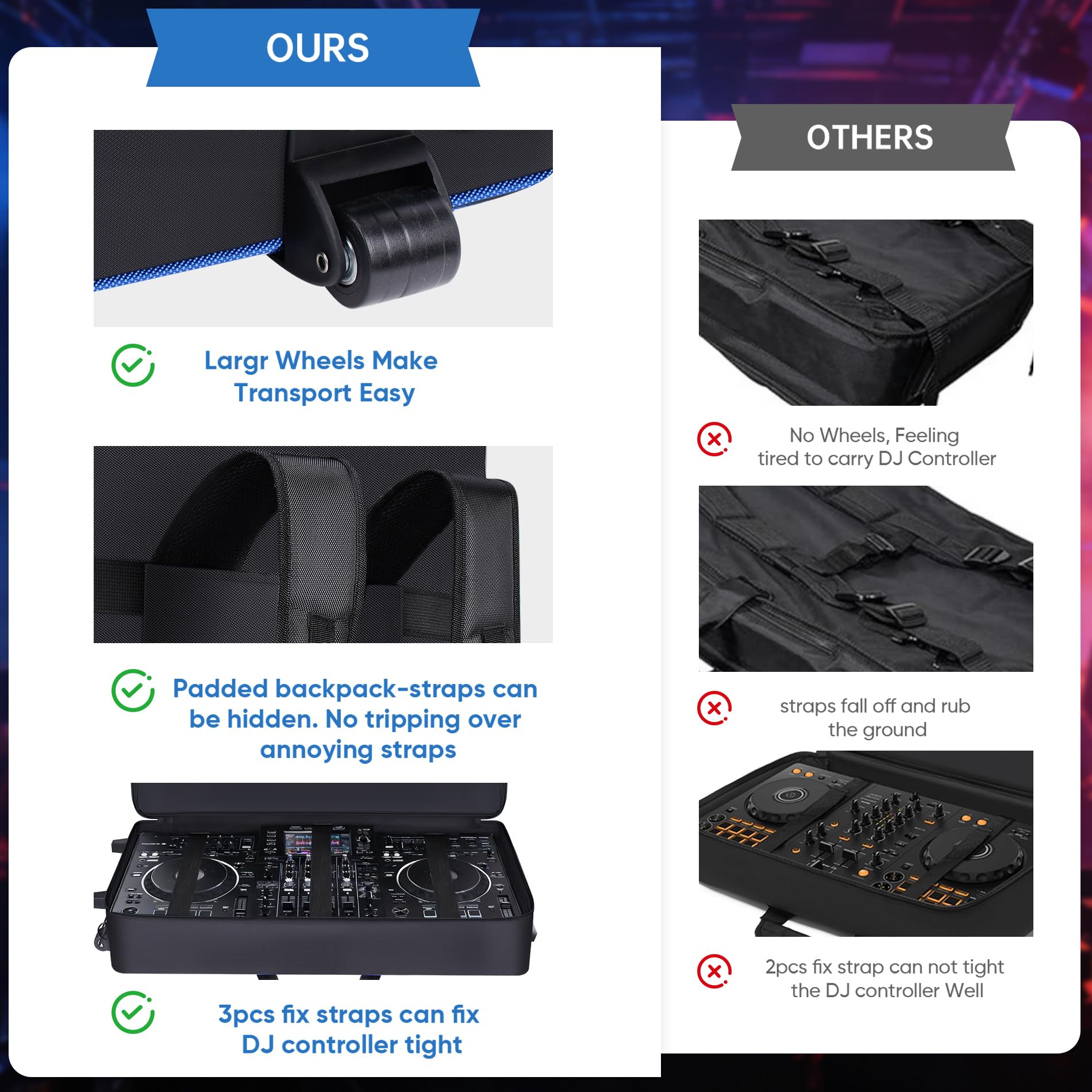 Aleemin DJ Controller Case with Wheels Compatible with XDJ-AZ