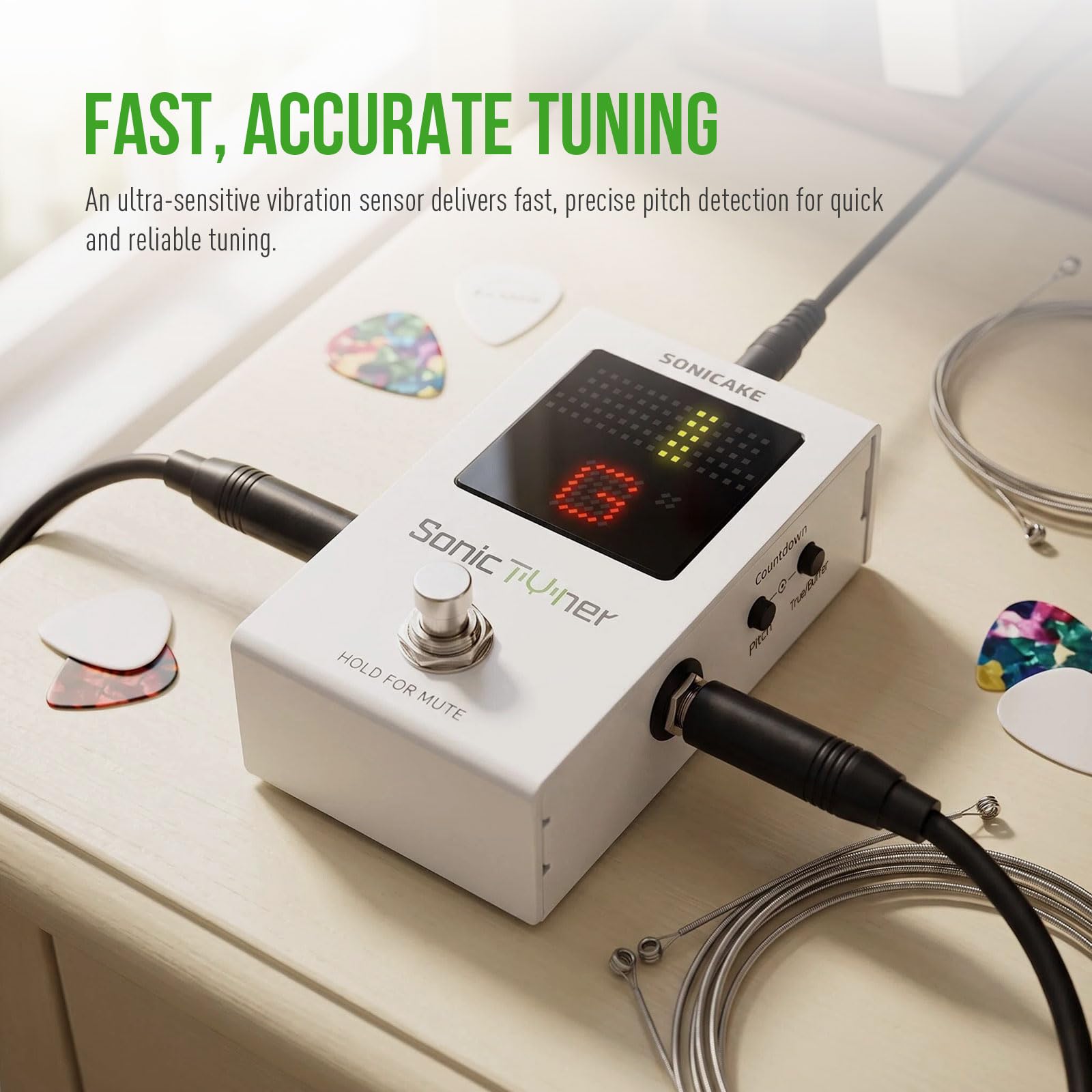 SONICAKE Tuner Pedal with Boost, Pitch Indicator, Dual Bypass – Sonic Tuner