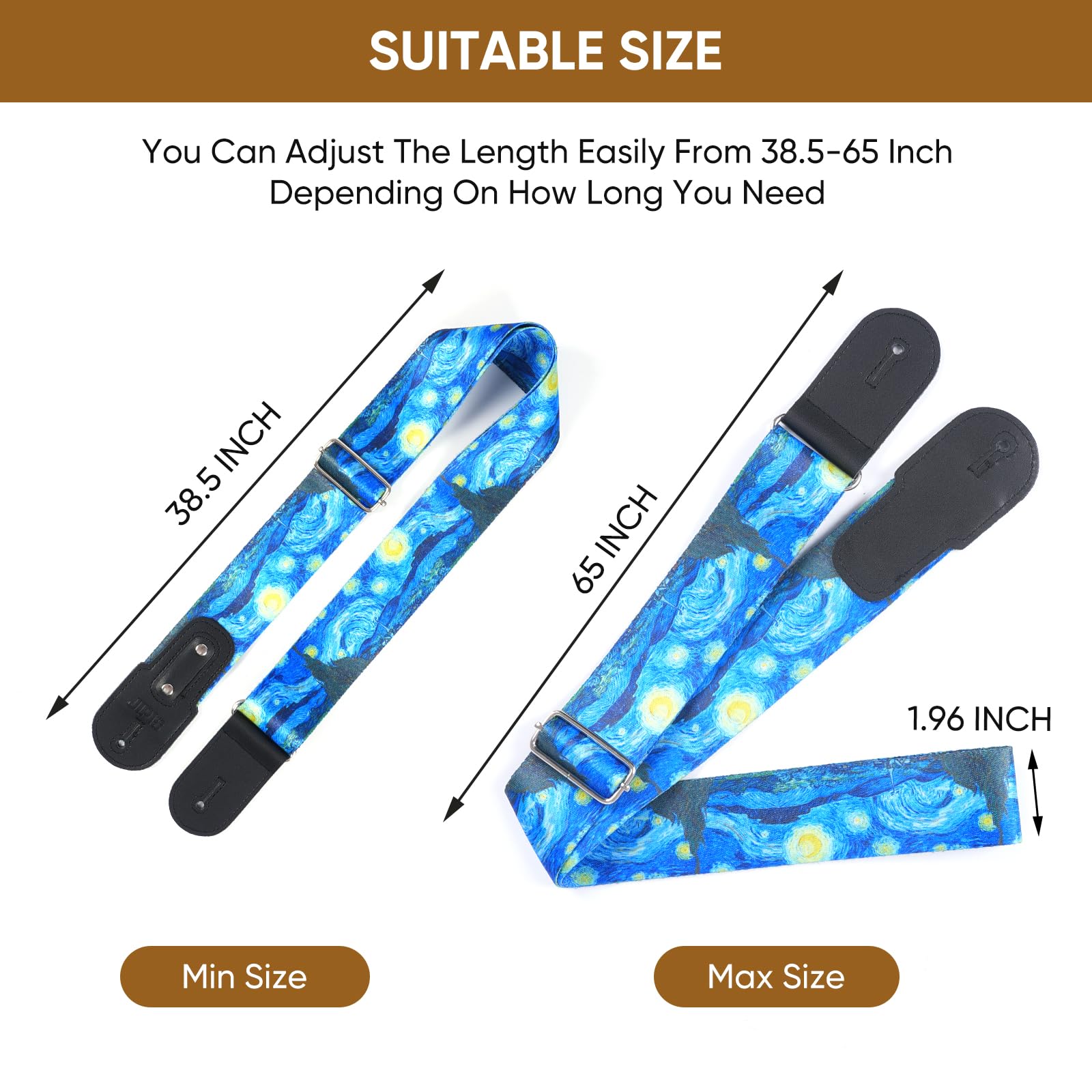 JIPIS Universal Strap for Bass,Electric & Acoustic Guitar with Creative Van Gogh Starry Sky Pattern, Include 3 Picks, 2 Locks,1 Headband Adjustable Guitar Strap for All Guitarists (GS-07 Starry sky)
