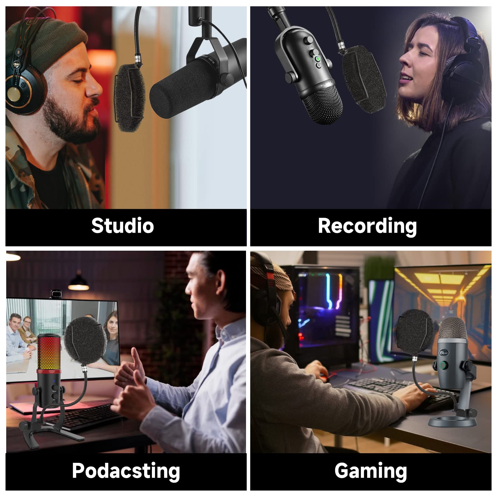 PROAR Pop Filter for Microphone with Multi-Layer Screen, Flexible Gooseneck