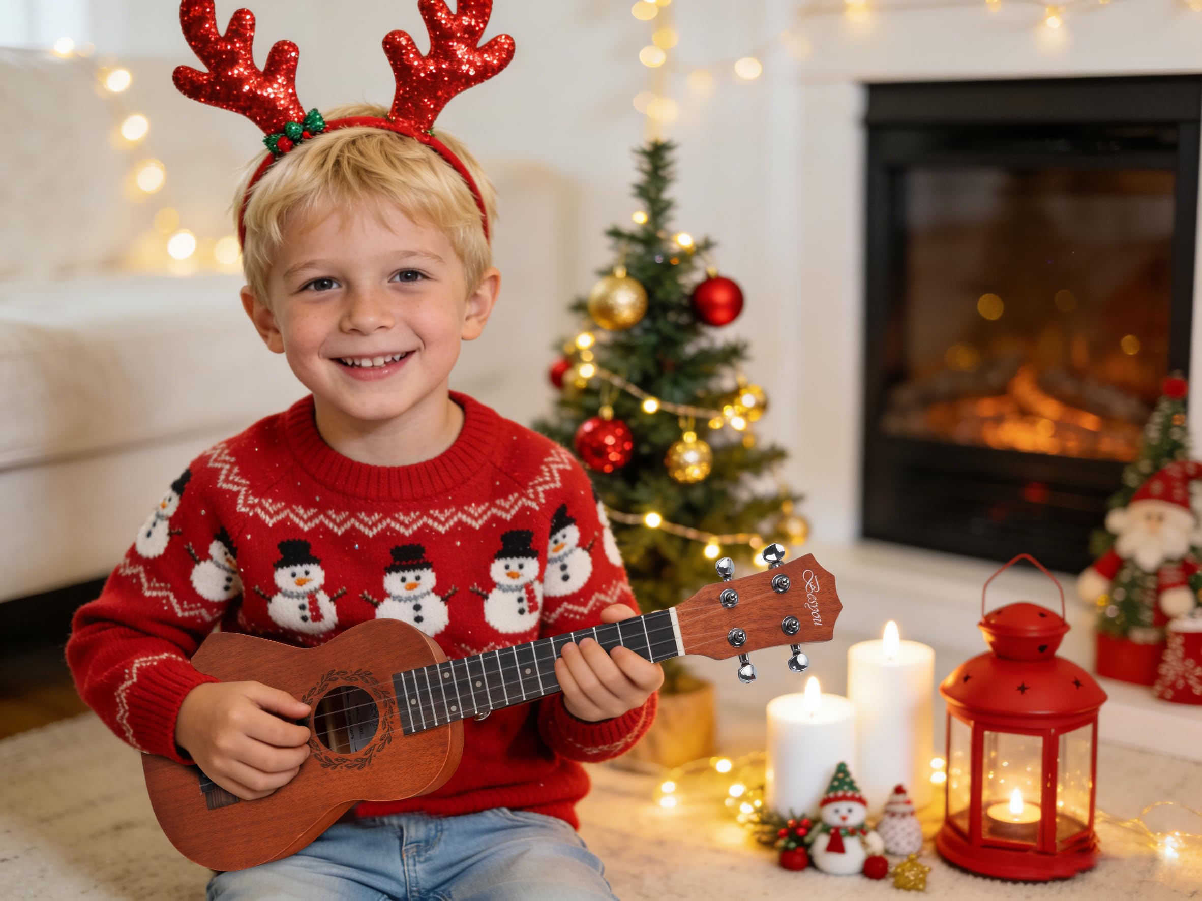 Besyou 21 Inches Beginner Ukulele Kids Travel Student Uku Wooden Soprano Mahogany Ukelele Kits with Tuner Gig Bag Strap Carbon Nylon String Picks Cloth Gift Choice (Ma)