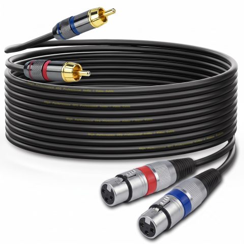 Mugteeve Dual XLR Female to Dual RCA Male Phono Cable Adapter, 15 Feet Balanced 3pin XLRF to Unbalanced RCA Speaker Cable, Gold Plated, OFC Shielded, Noise-Free, for Mixer, Subwoofer, Amplifier