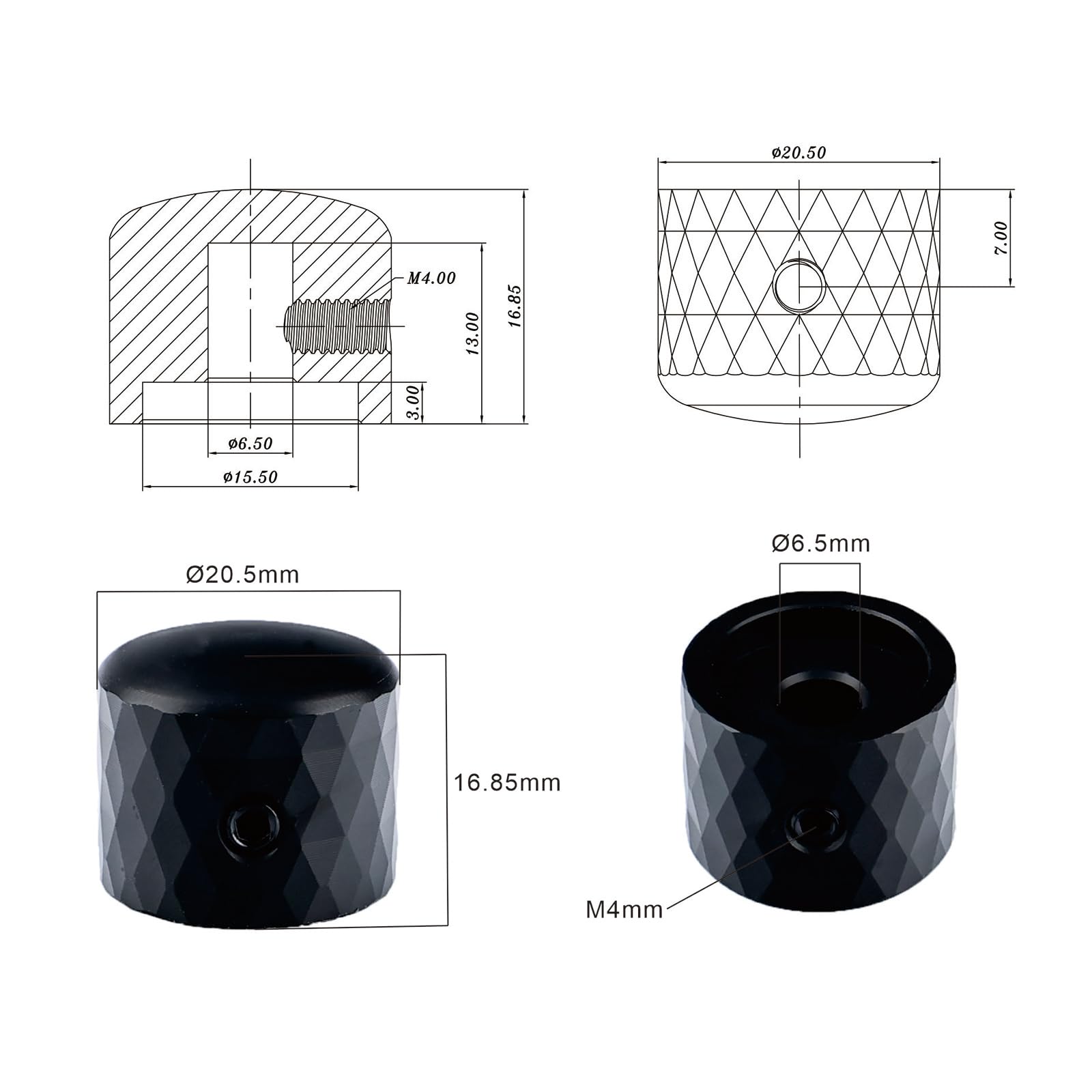OVSAL 2Pcs Aluminum Alloy Electric Bass Guitar Knobs Speed Control 6.1mm(15/64″) Potentiometer Shaft Dome Metal Volume Tone Knobs for Electric Bass Guitar Replacement Parts (Black)