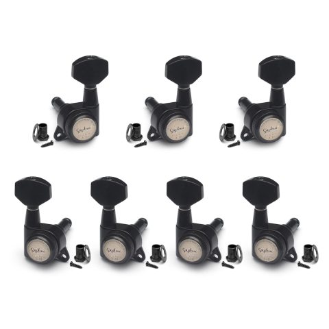 SAPHUE 7-Strings Guitar Locking Tuners 4R3L 1:18 Lock String Tuning Key Pegs Machine Head with Hexagonal Handle Replacement for Electric Folk or Acoustic Guitars (Black, 4R3L)