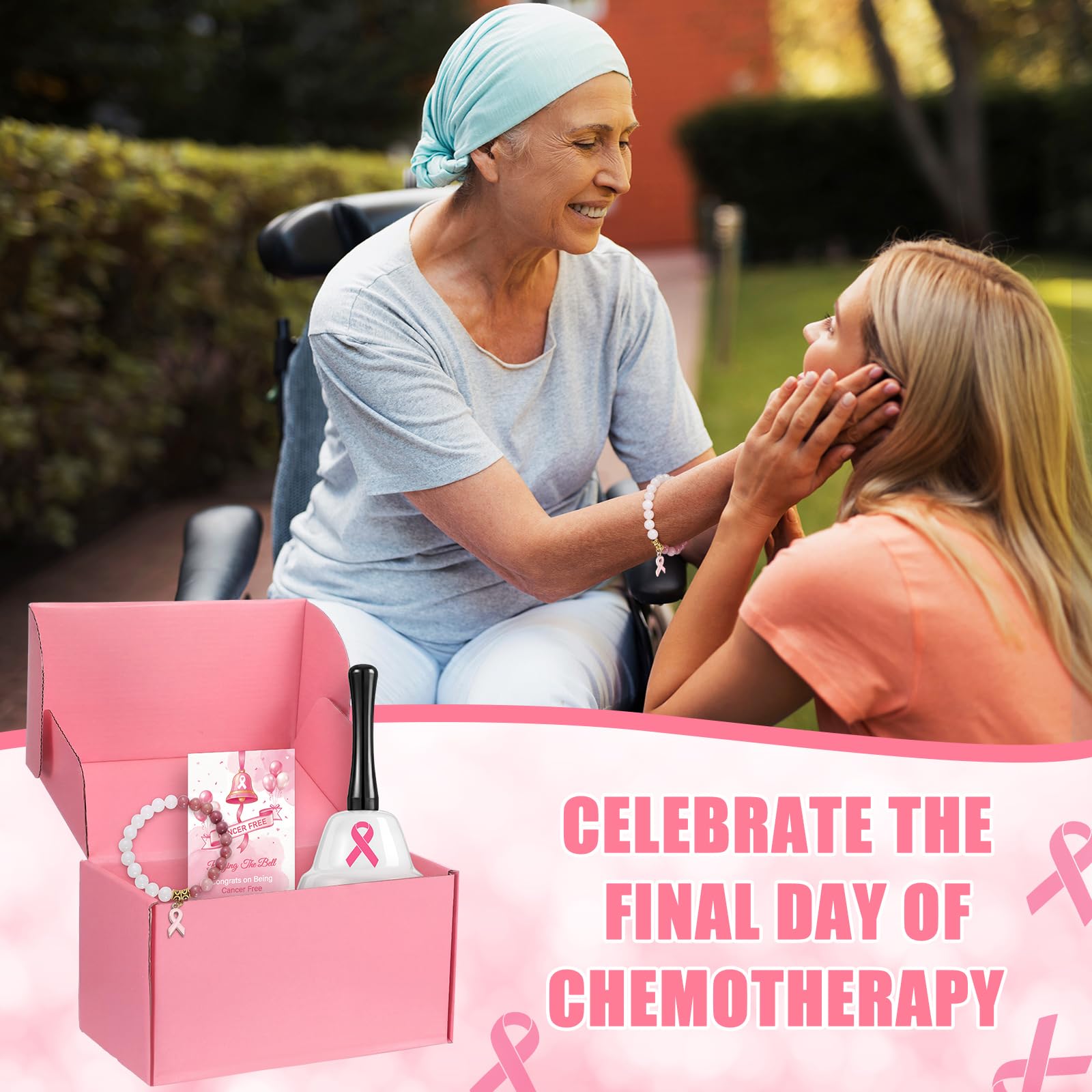 Canchiing 4 Pcs Breast Cancer Bell Ringing Gift Chemo Survivor Ornament