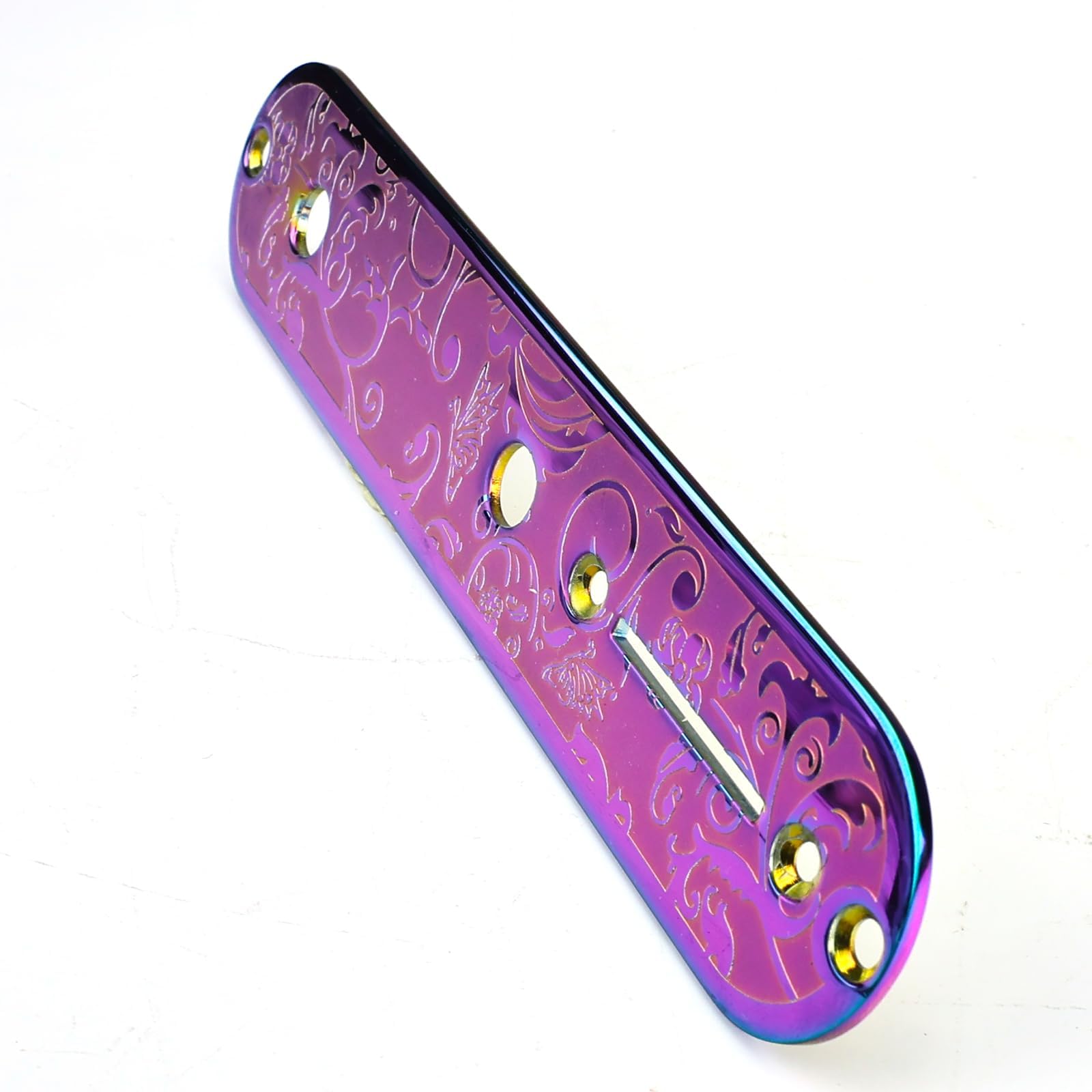 OVSAL Stainless Steel Engraved Telecaster Control Plate 2-Hole Mount 9.5mm (3/8″) CNC Electric Guitar Control Plate Compatible with Most Fender Tele Style Guitar Replacement Parts(Purple)