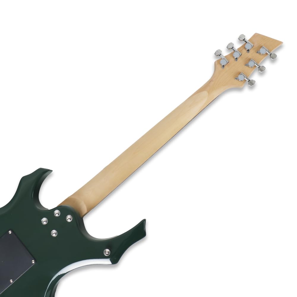 Dark Green Unique Shape Electric Guitar With 20W Amplifier Kit HSH Pickup Single Tremolo Maple Neck Phoenix Boody All In One Practice Beginner Starter (FIRE, Dark Green)