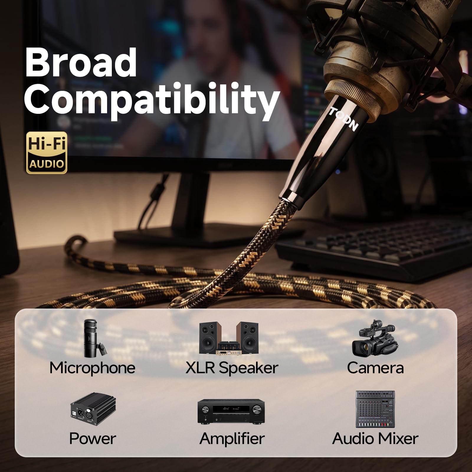 TODN 1pcs Shielded XLR Balanced Microphone Cable Audiophile 10ft with OCC