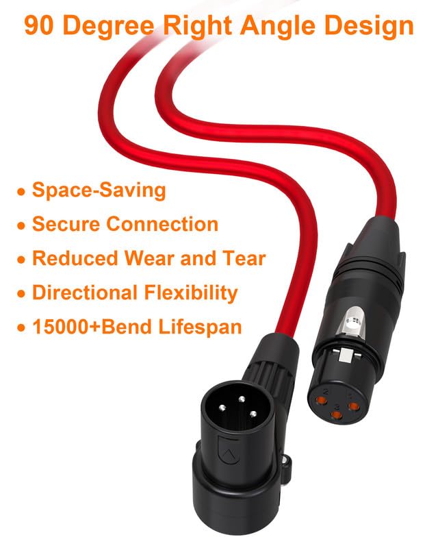 VANDESAIL 3ft Right Angle XLR 2 Pack Male to Straight Female Mic Cord – 3 Pin XLR Microphone Cable for Speakers, Audio Interface, Pro Camcorders, DSLR Video Cameras, Recording