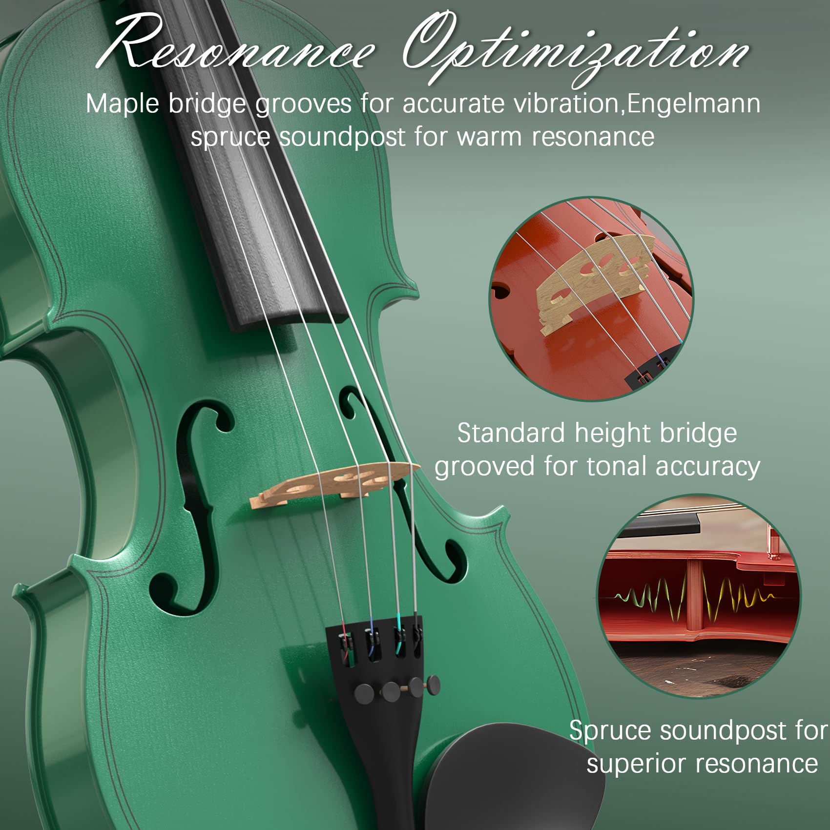 4/4 Full Size Beginner Violin, Acoustic Fiddle Set for Adults, Teens, and Students (Age 12+), with Case, Bow, Bridge, and Rosin (Green)