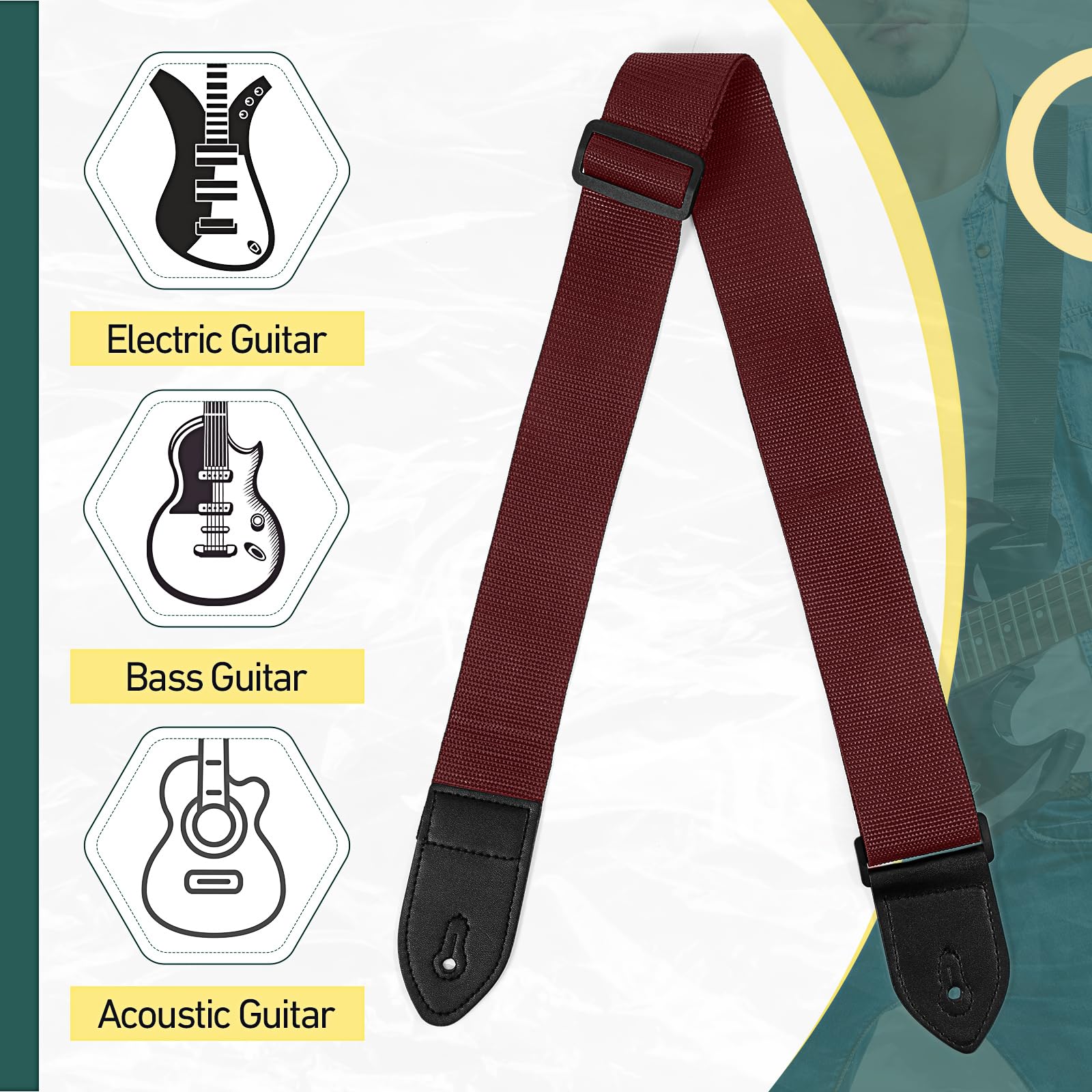Fiada 4 Pcs Guitar Straps Electric Bass Acoustic Cotton Guitar Straps Adjustable for Musical Instrument Gift(Dark Color,Solid Color Style)