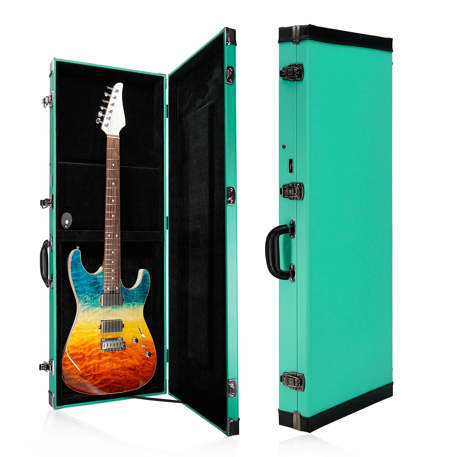 REAL MISSION Electric Guitar Case Hard, Fits Fender Strat, Tele, and Standard Guitars, Portable 4-Layer Protection Hardshell with Comfort Handle, Secure Metal Lock (Green)