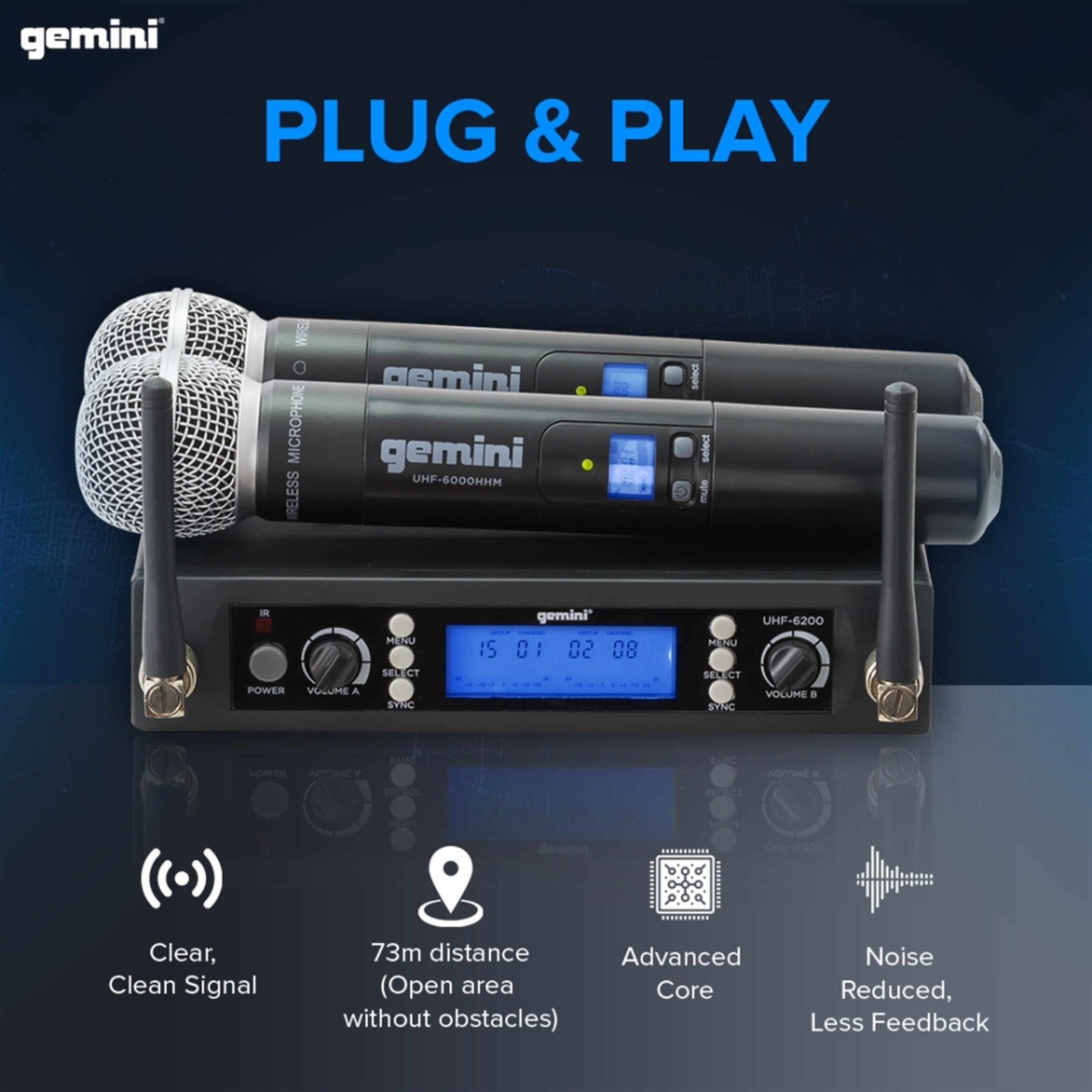 Gemini UHF Dual Wireless Handheld Microphone System (UHF-6200M)