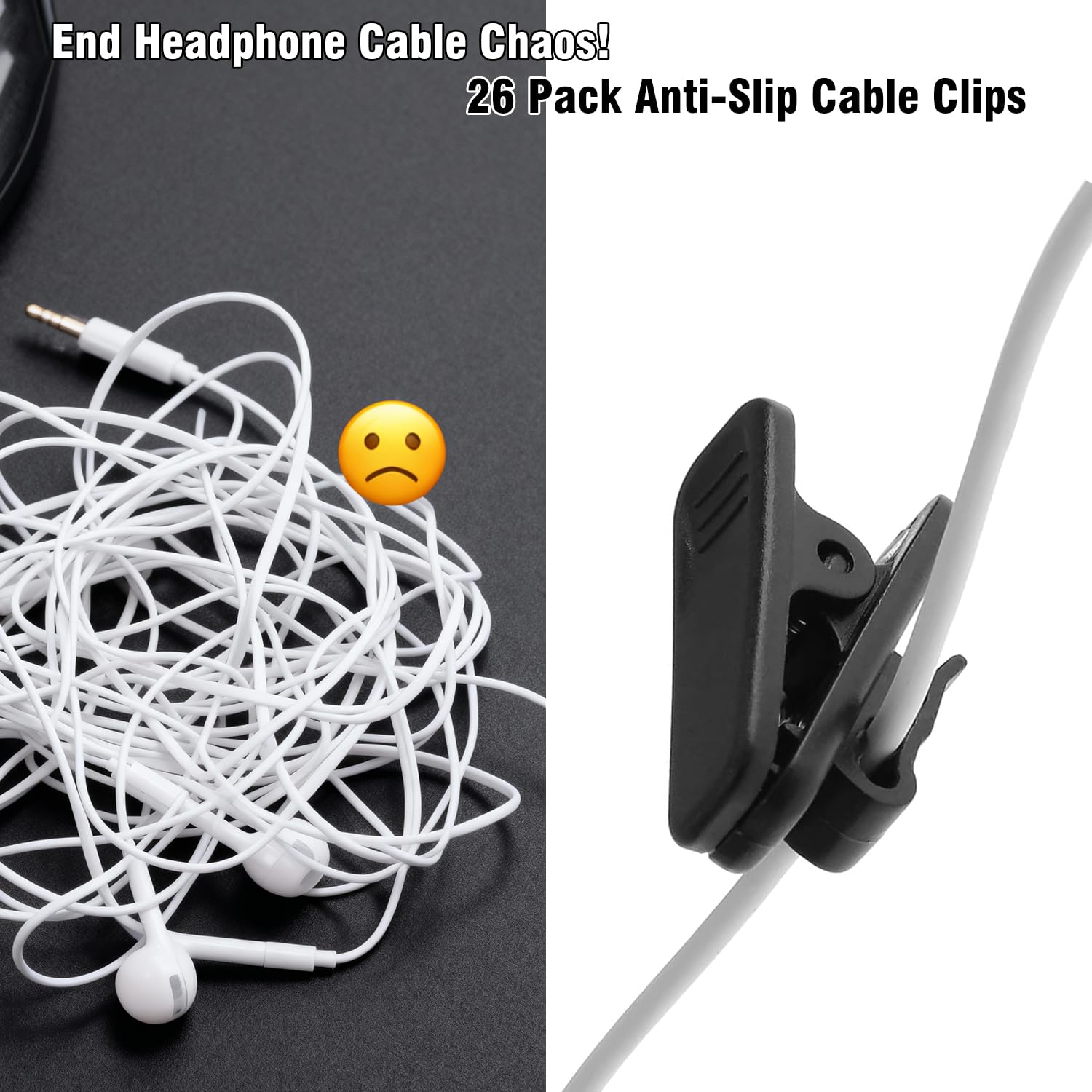 26 Pack Headphone Cable Clips, Anti-Slip Wire Holder for Earphone, Microphone, Earbud Cords – Clip to Shirt, Collar for Tangle-Free Music & Calls During Exercise, Work, Office