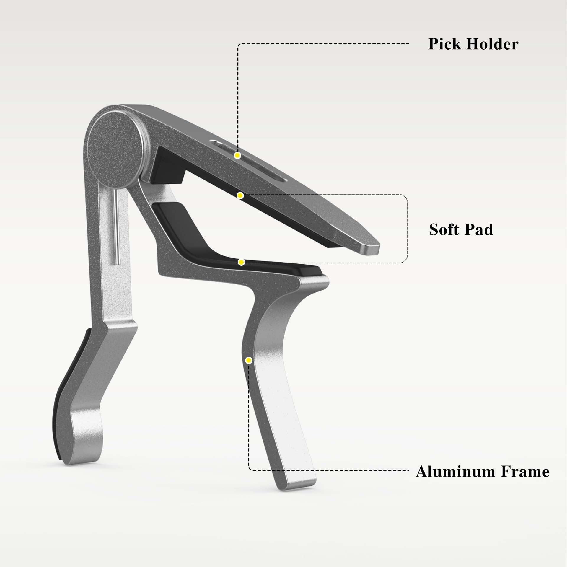 Capo, Guitar Capo with Pick Holder and 5 Picks, Guitar Clamp, Guitar Kapo, Capo for Acoustic & Electric Guitar, Ukulele, Banjo, Mandolin (Black & Silver)