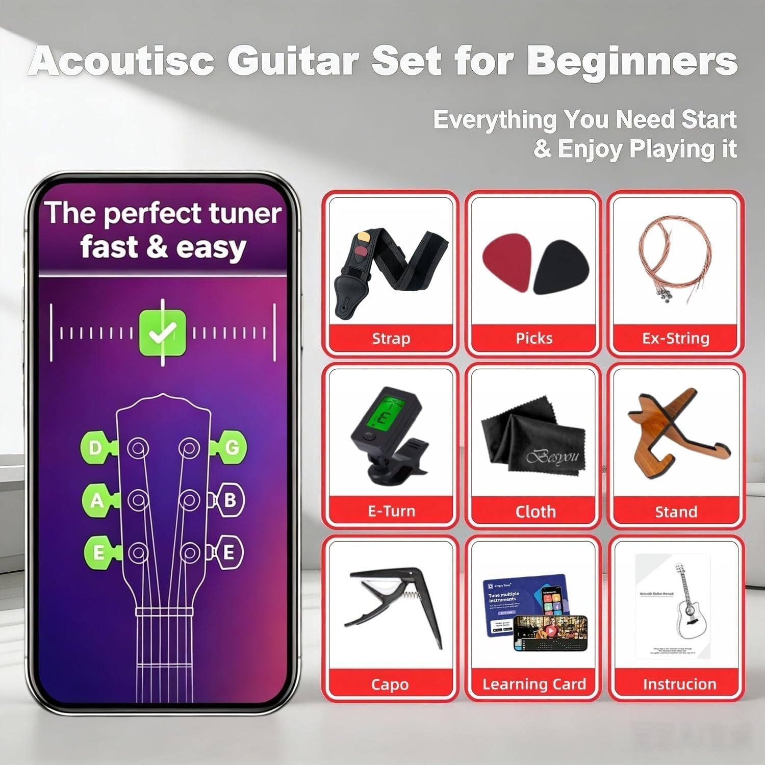 38 inch Black Acoustic Guitar Beginner Kits, 3/4 Cutaway Wood Acustica Guitarra for Beginners Adults with Online Lesson,Gig Bag,Picks,Steel Strings Strap with Picks Holder